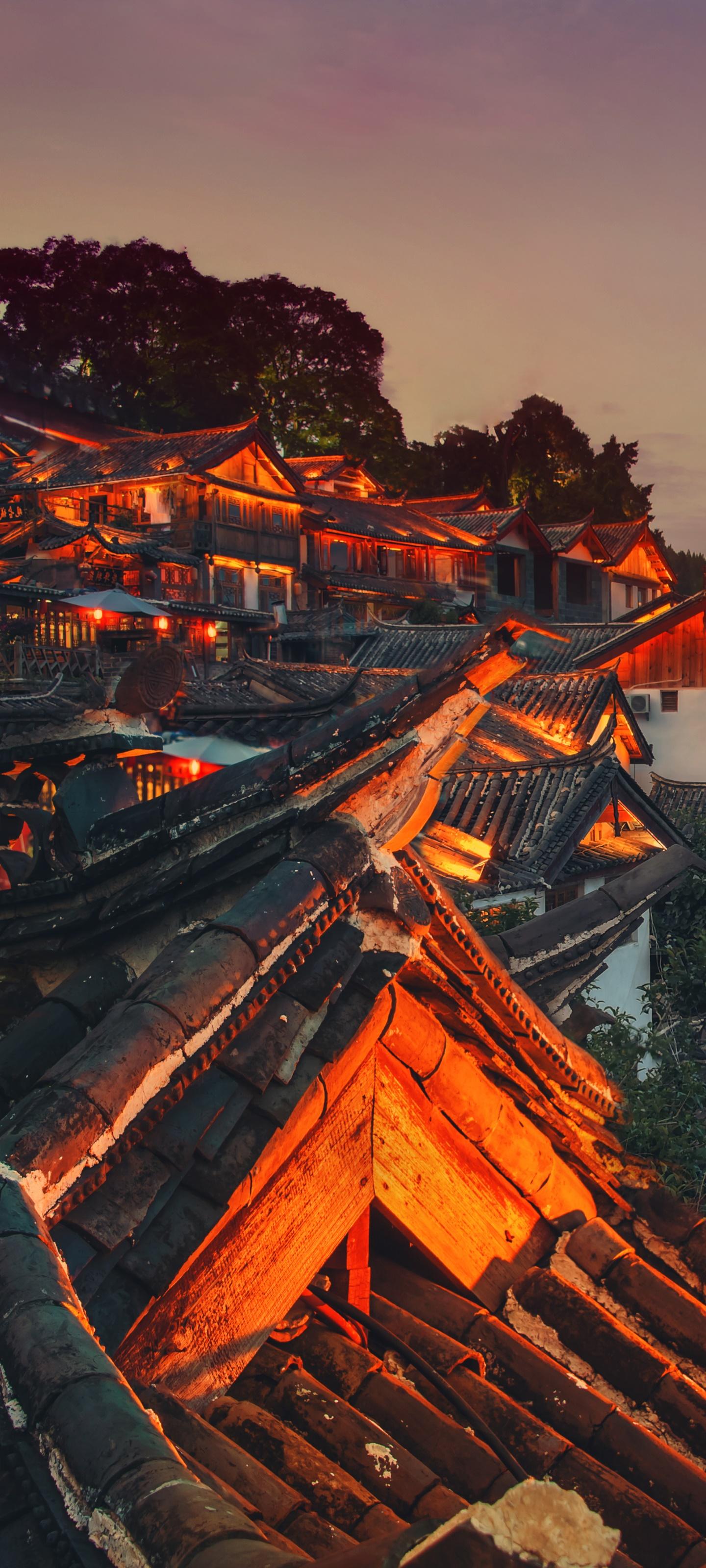 1440x3200 Wallpaper / Man Made Lijiang Phone Wallpaper, Night, Yunnan, Village, Roof, China, 1440x3200 free download