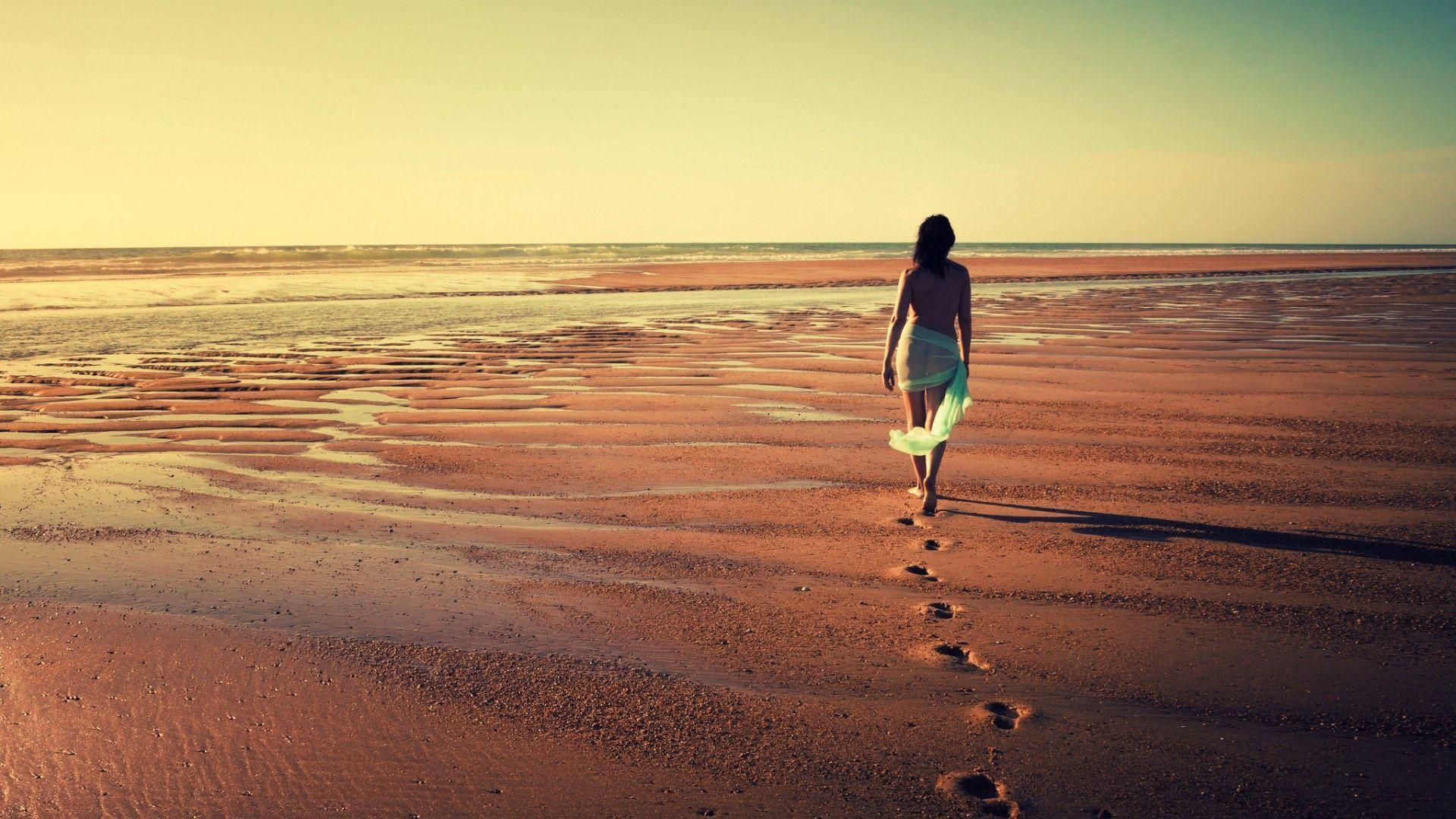 1920x1080 Download Girl Standing Alone Sand Wallpaper