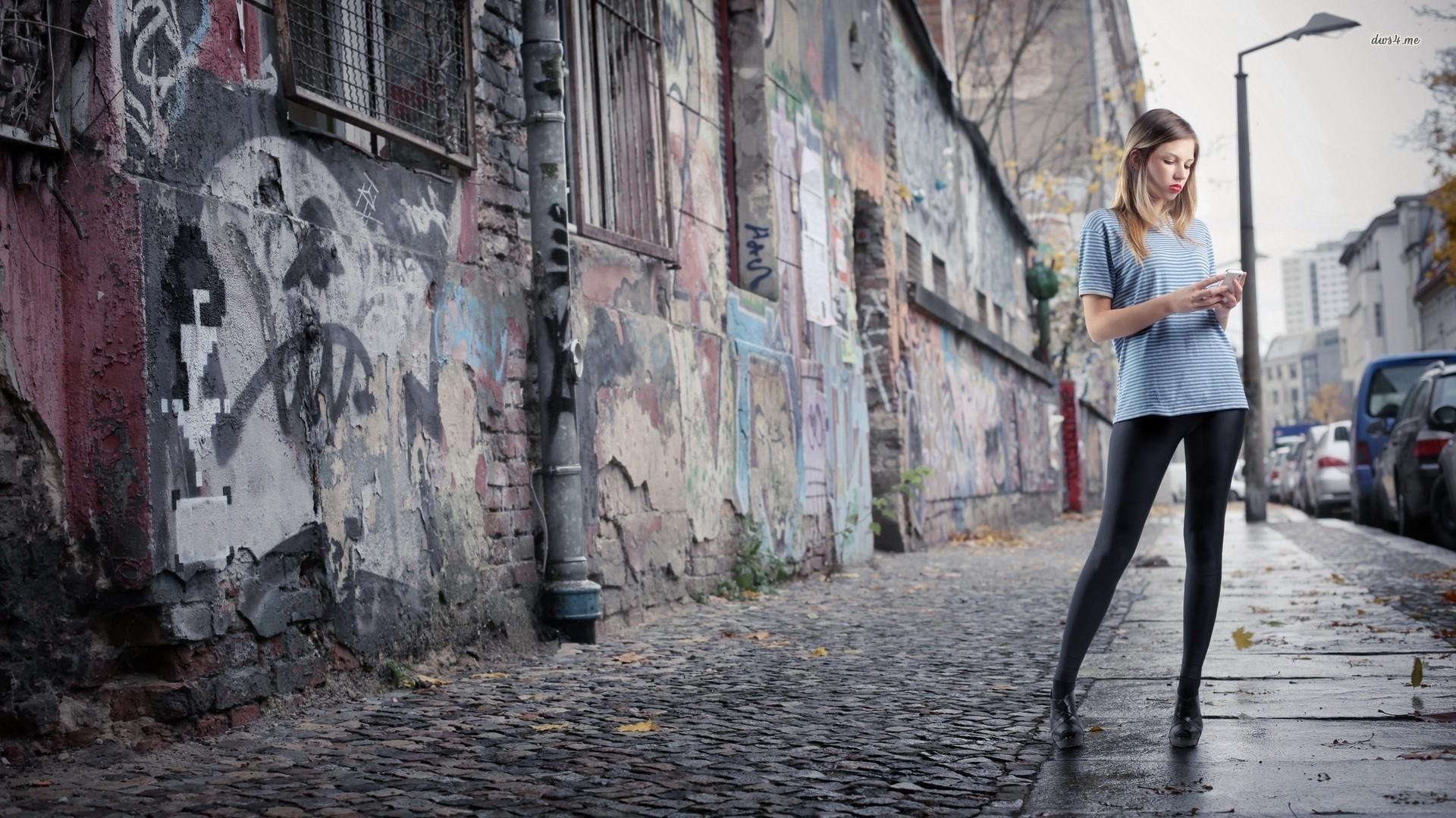 1920x1080 Free download Young girl standing on the street in the slums wallpaper and [1920x1080] for your Desktop, Mobile & Tablet. Explore Street Girl Wallpaper. Street Fighter Wallpaper, City Street