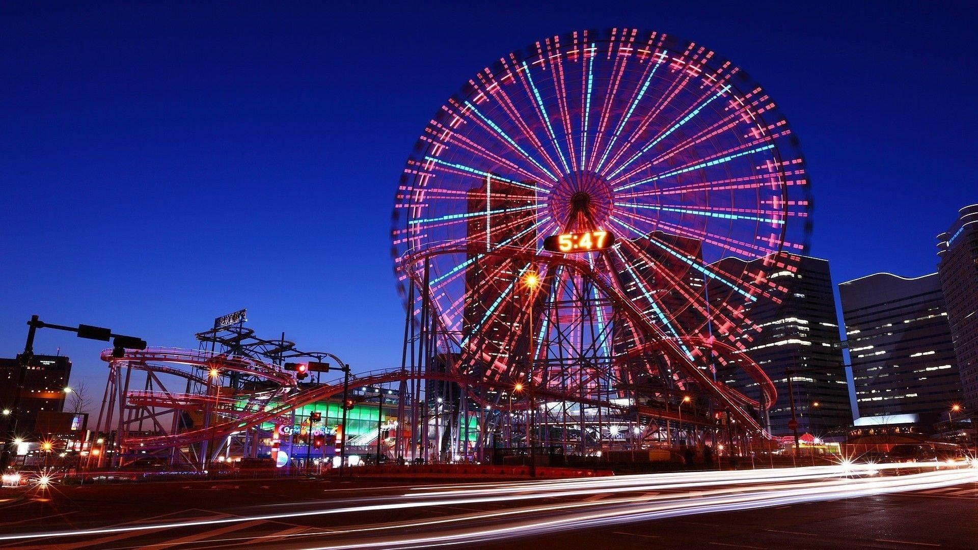 1920x1080 Amusement Parks: Famous Yokohama Ferris Wheel Japan Minato Mirai