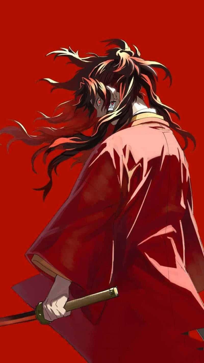 800x1422 Download A Woman In Red With Long Hair Holding A Sword Wallpaper