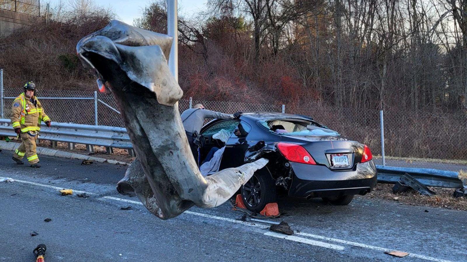 1600x900 Connecticut car impaled by guardrail leaves only minor injuries