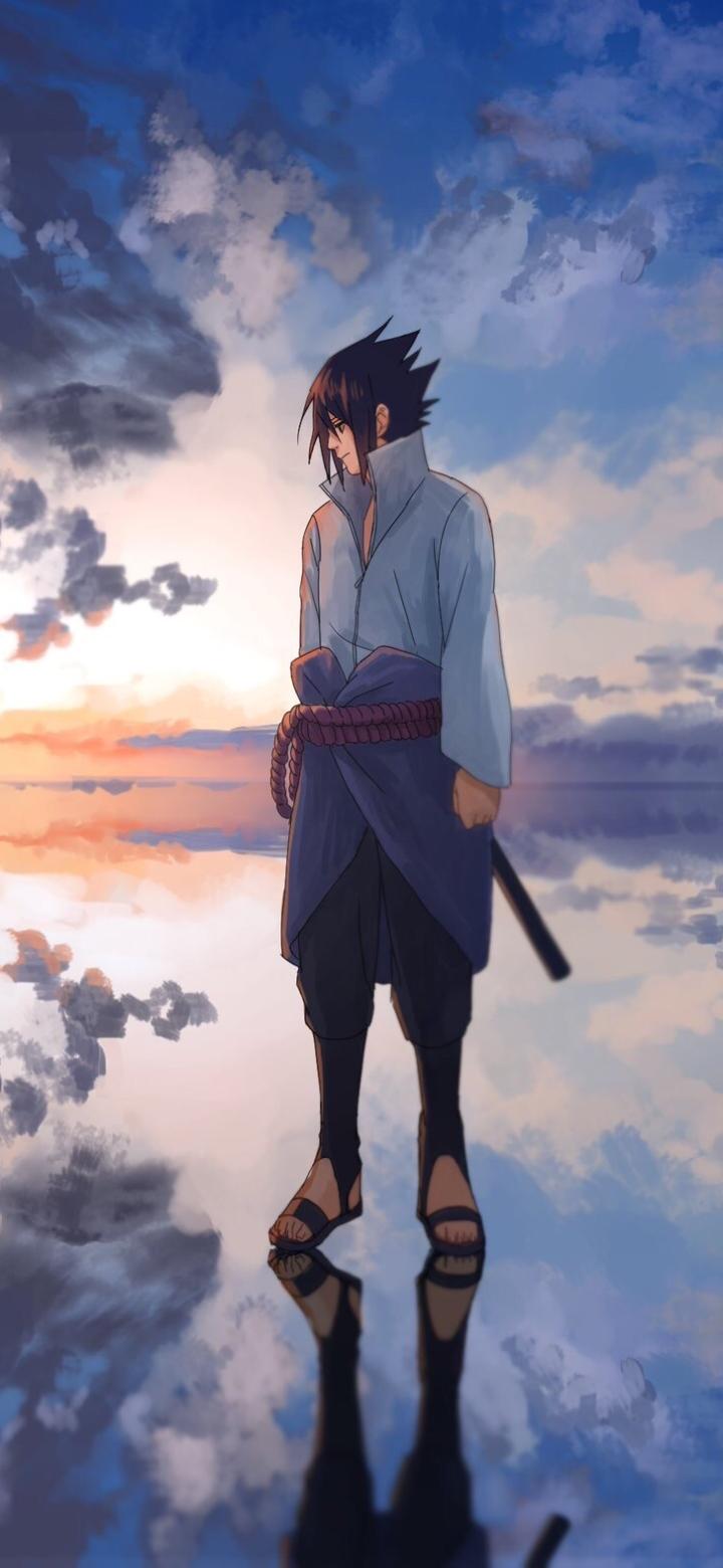 720x1560 Mobile wallpaper: Anime, Water, Sky, Naruto, Horizon, Reflection, Sasuke Uchiha, 1166388 download the picture for free