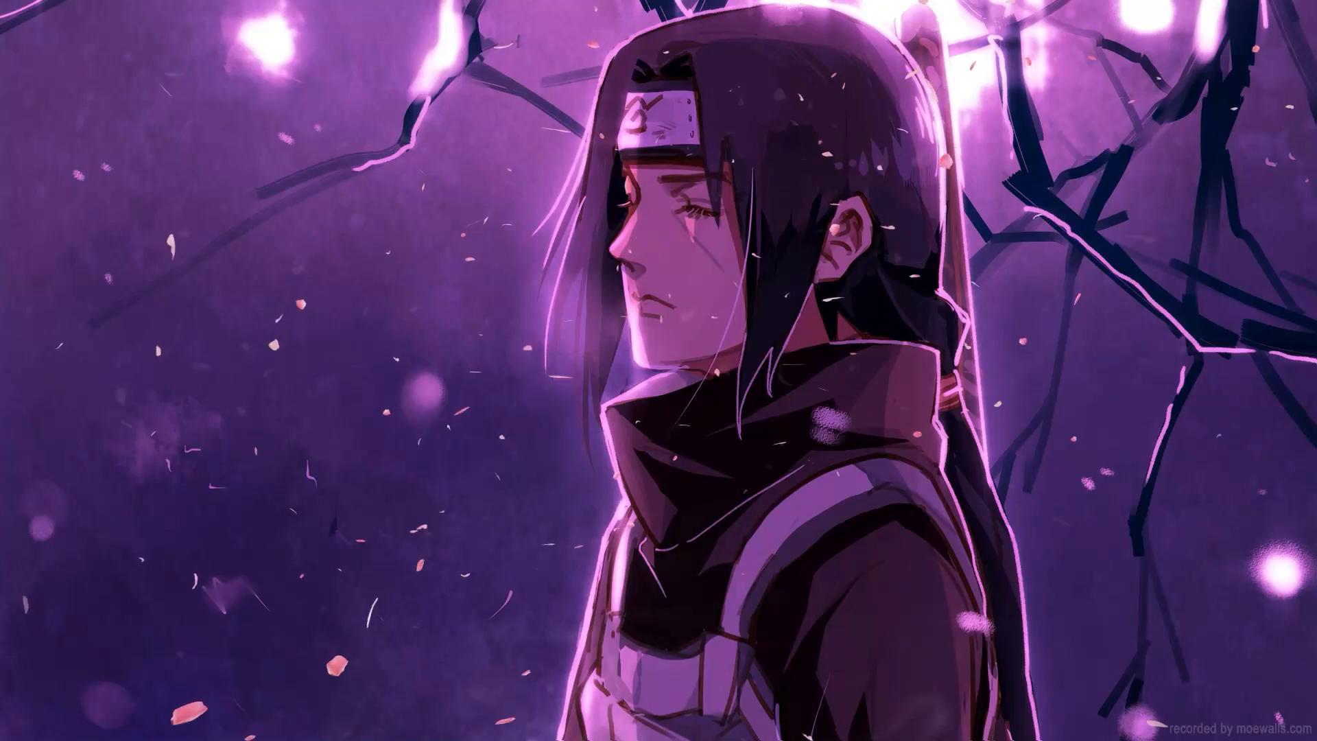 1920x1080 Itachi Crying in a Purple Landscape