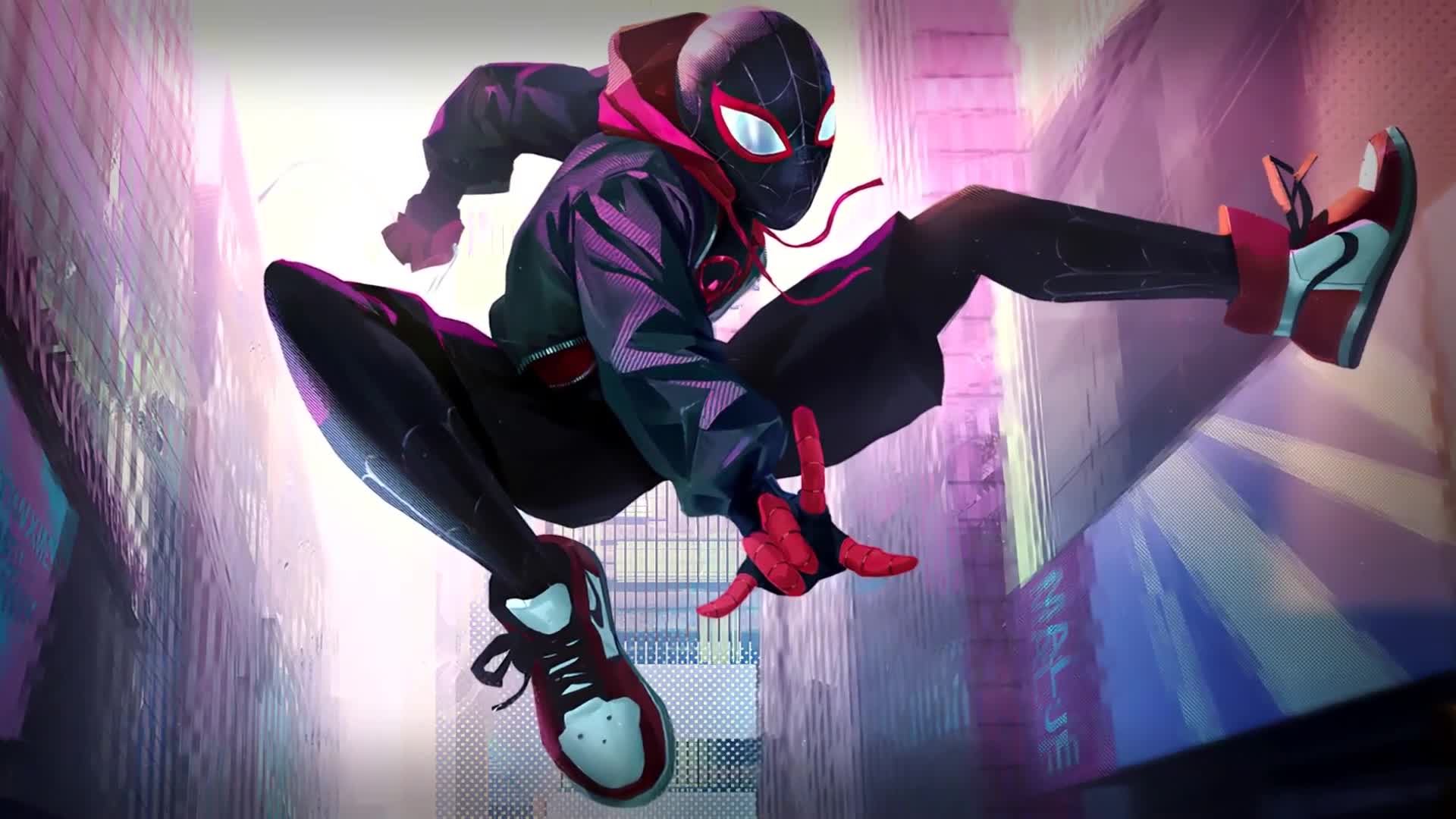 1920x1080 Spider Man Miles Morales Over City Desktop Wallpaper
