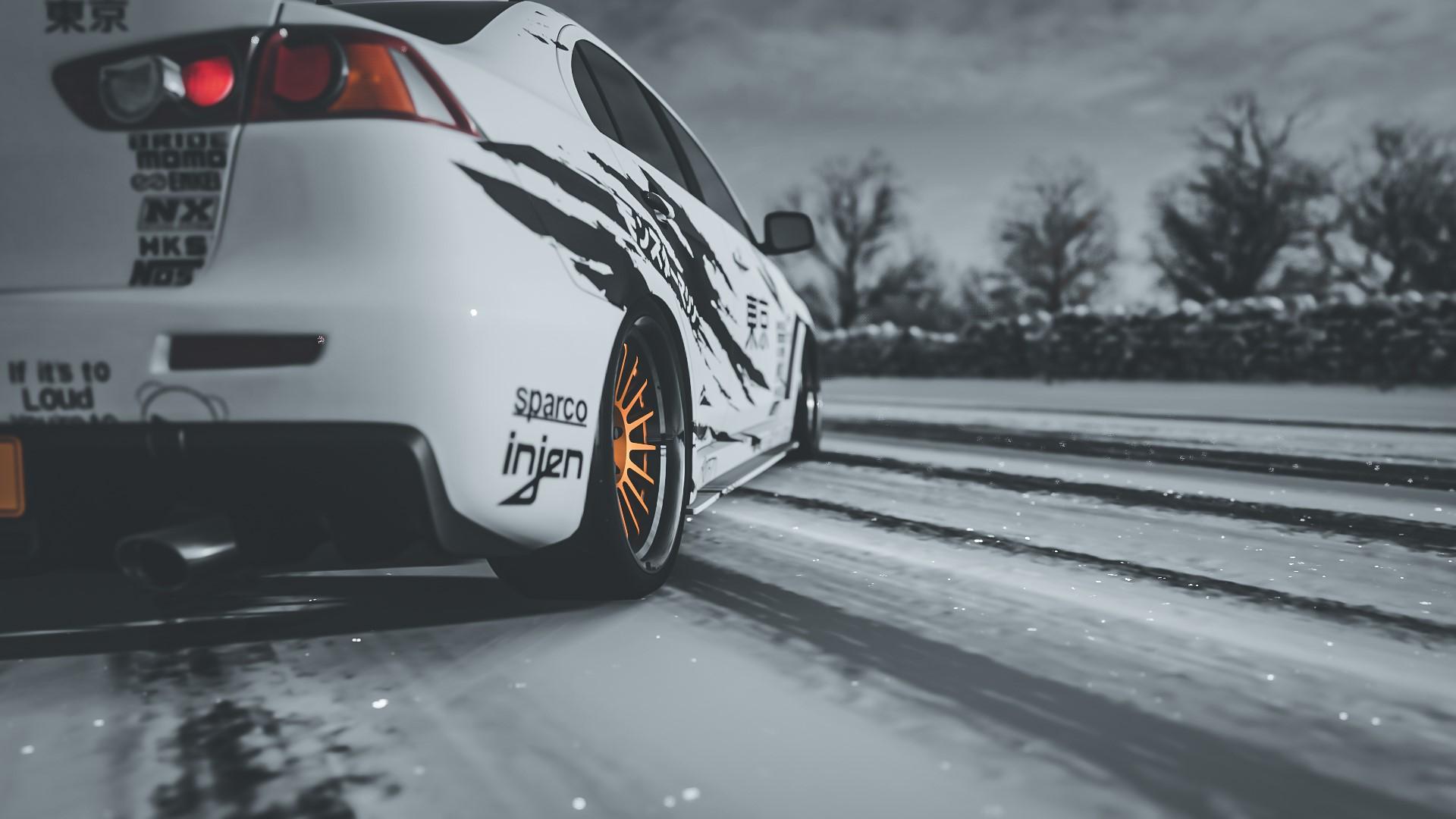 1920x1080 colored wheels, video games, car, Mitsubishi Lancer Evo X, Forza Horizon Mitsubishi, vehicle Gallery HD Wallpaper
