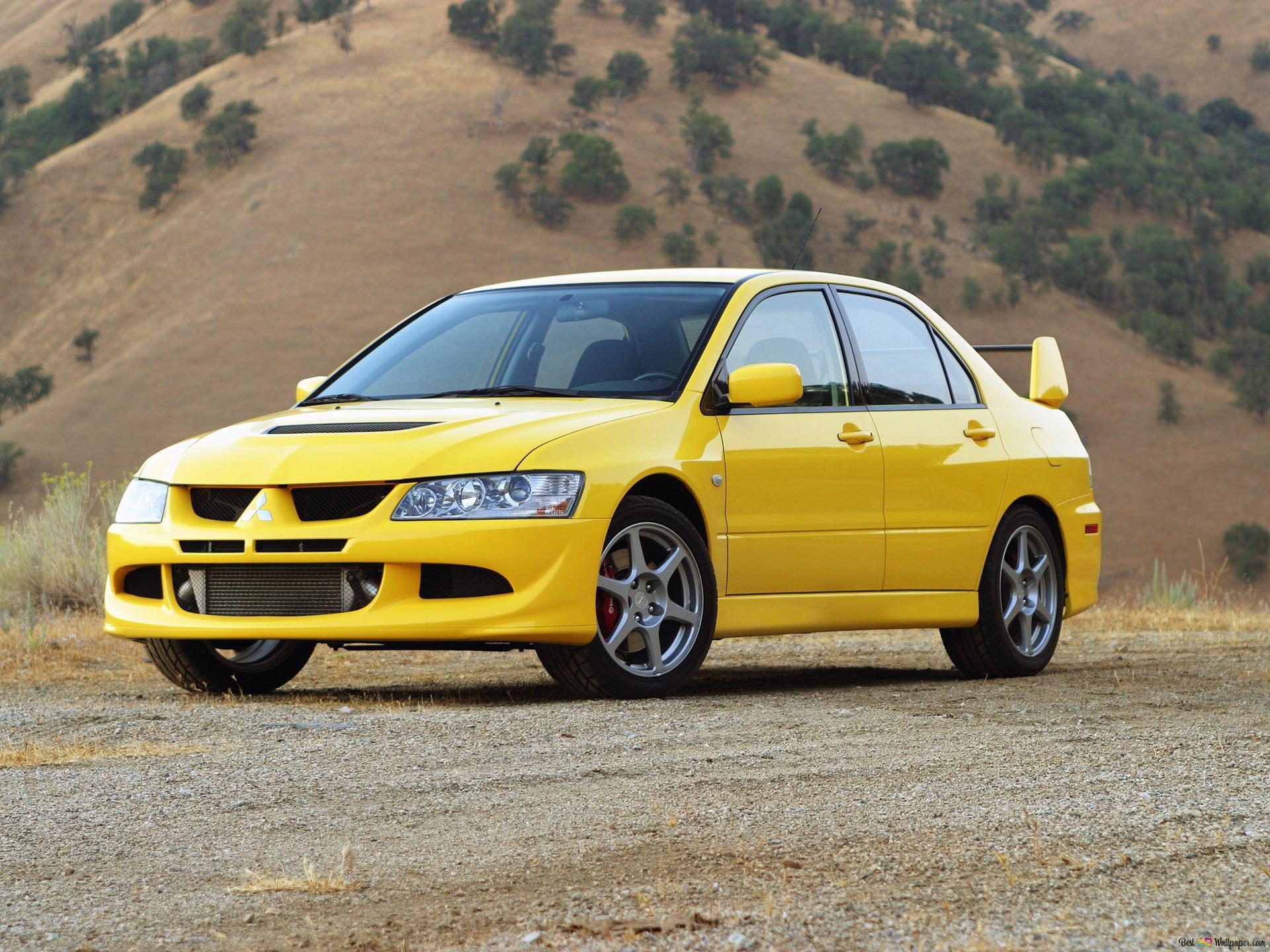 1920x1440 Yellow Mitsubishi Lancer Evolution sport car 2K wallpaper download