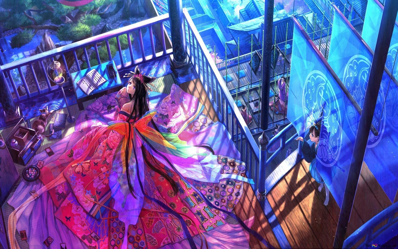 1680x1050 Anime girl on the balcony HD wallpaper download