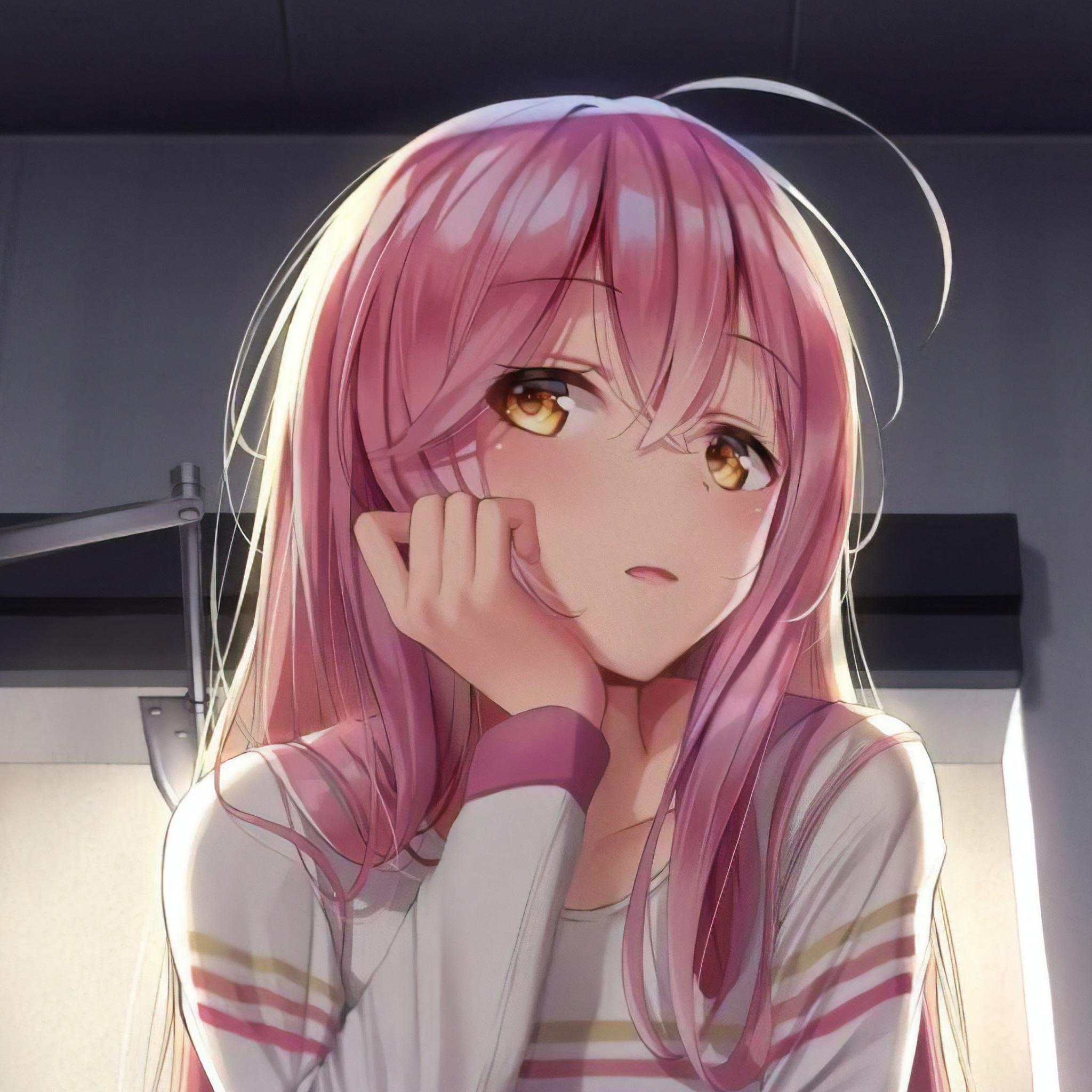 2048x2048 Wallpaper 4k Pink Hair Anime Girl Standing In Balcony Wallpaper