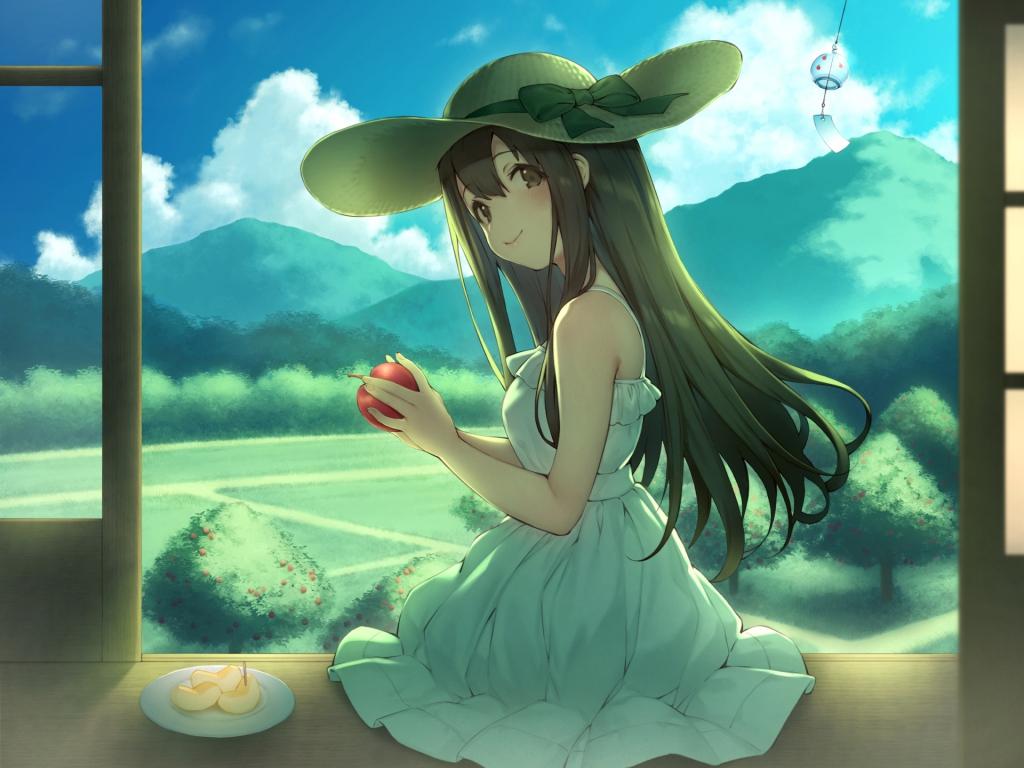 1024x768 Wallpaper cute, anime girl, artwork, balcony desktop wallpaper, HD image, picture, background, 1186d8