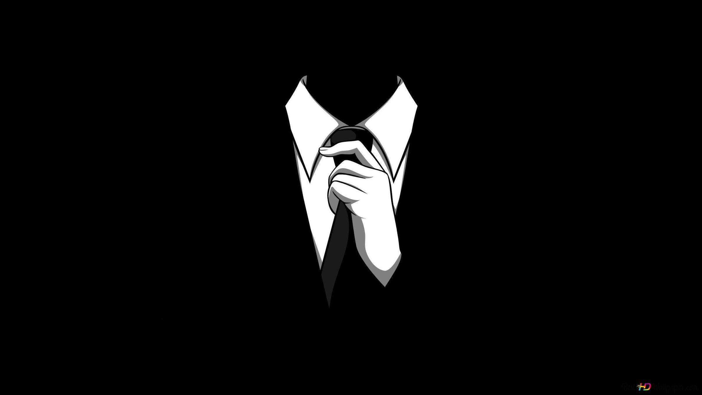 2400x1350 Hand of man in black and white suit straightening his tie 2K wallpaper download