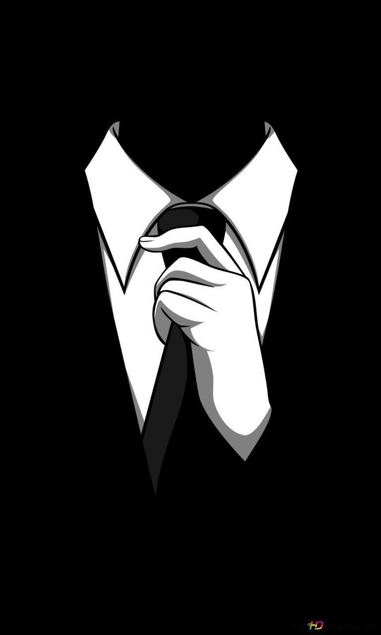 768x1280 Hand of man in black and white suit straightening his tie 2K wallpaper download