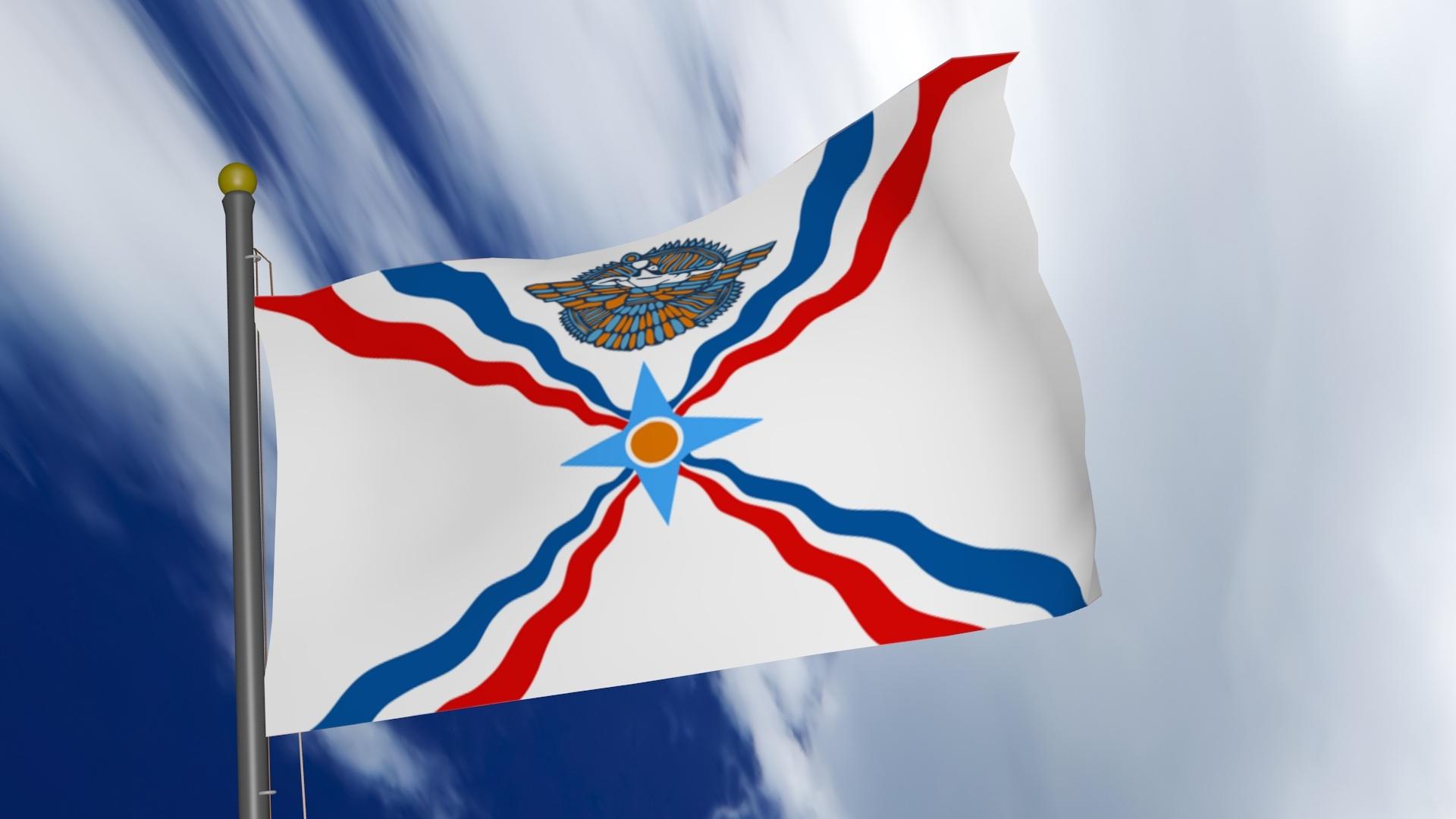 1920x1080 Clipart of Assyrian Flag on blue sky background with white clouds free image download