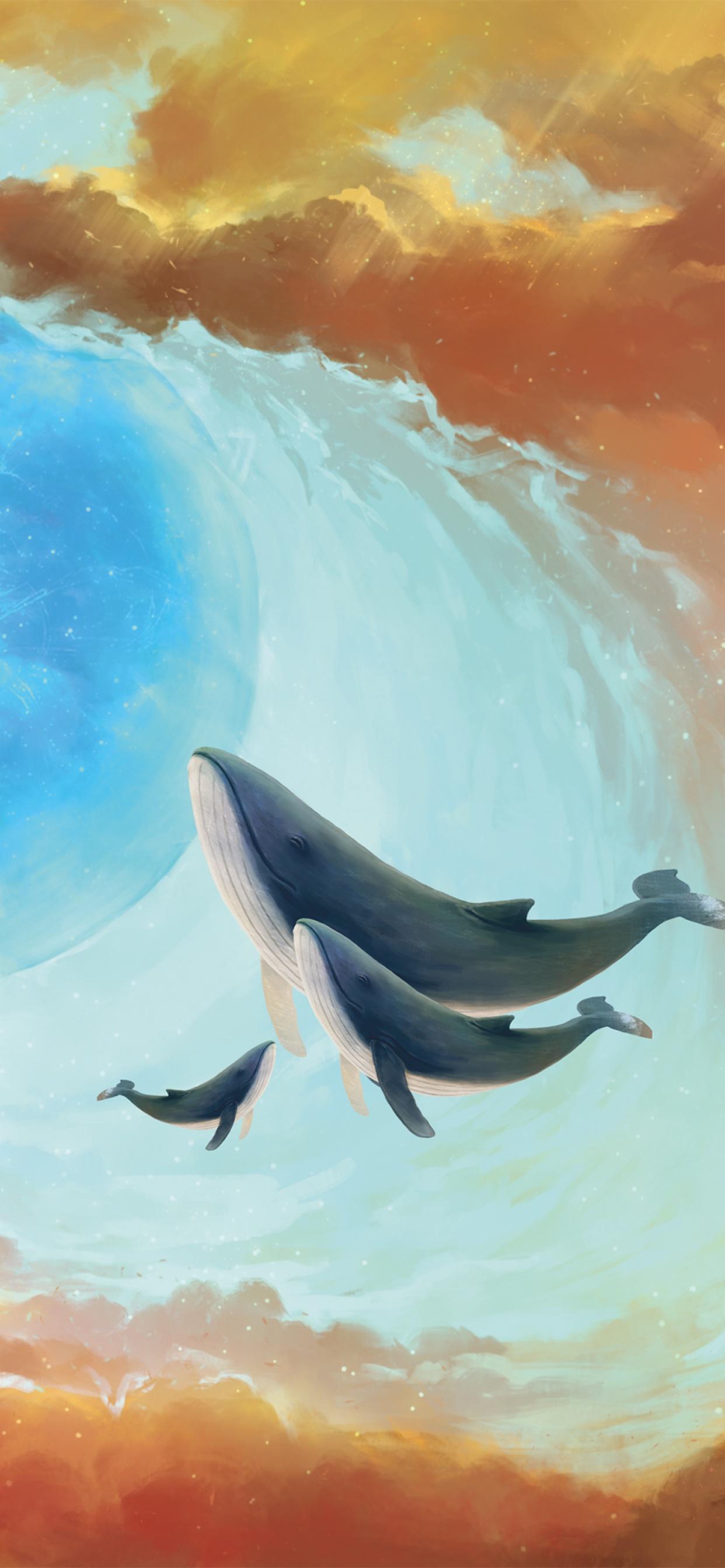 1242x2688 Whales Wallpaper 4K, Baby whale, Mural, Fantasy