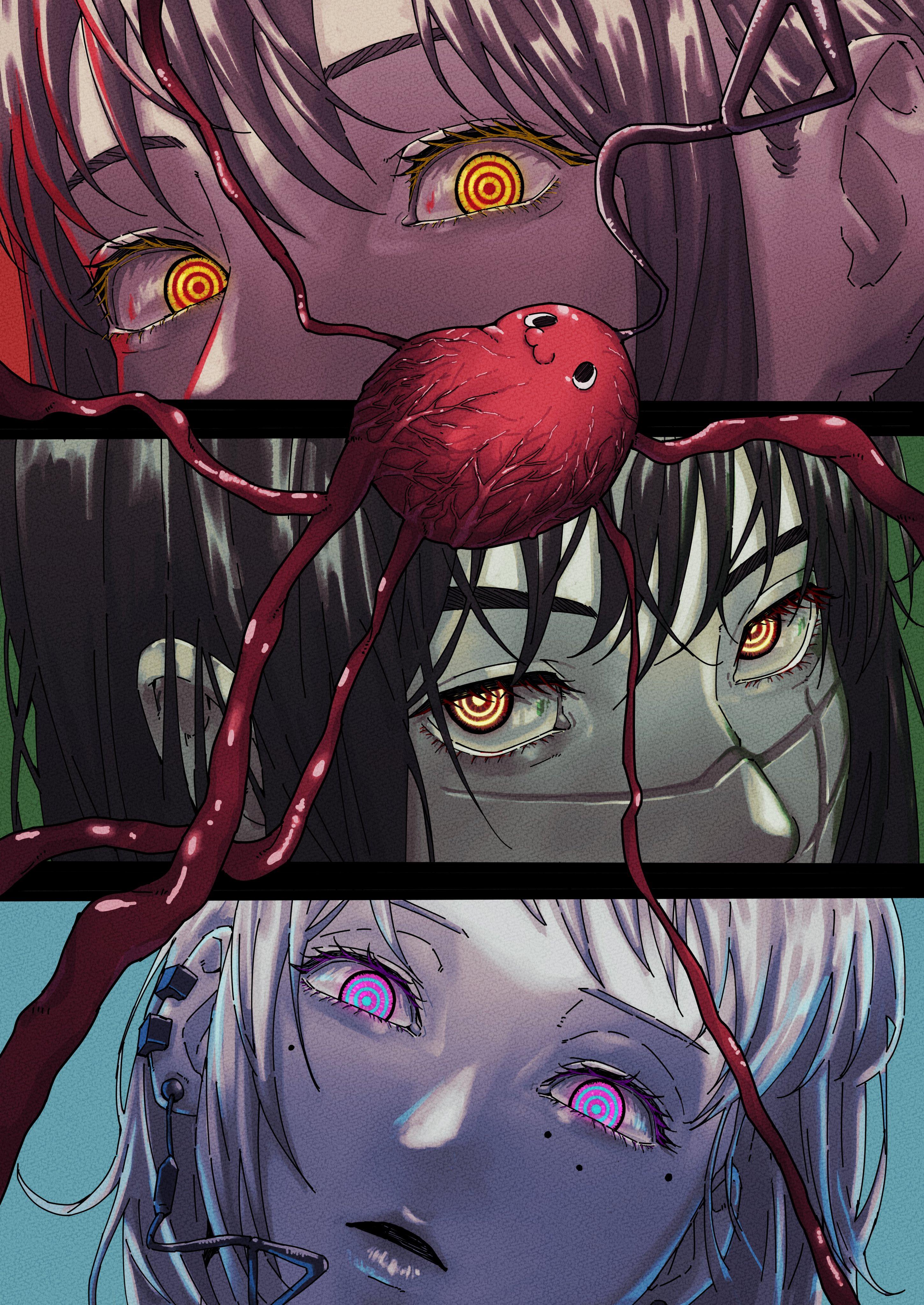 2900x4096 moles, Chainsaw Man, anime girls, Makima (Chainsaw Man), portrait display, Mitaka Asa (Chainsaw Man), Pochita (Chainsaw Man)x4096 Wallpaper
