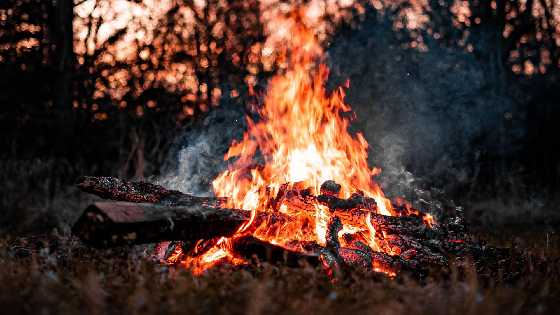 1920x1080 Download wallpaper 1920x1080 bonfire, firewood, smoke full hd, hdtv, fhd, 1080p HD background