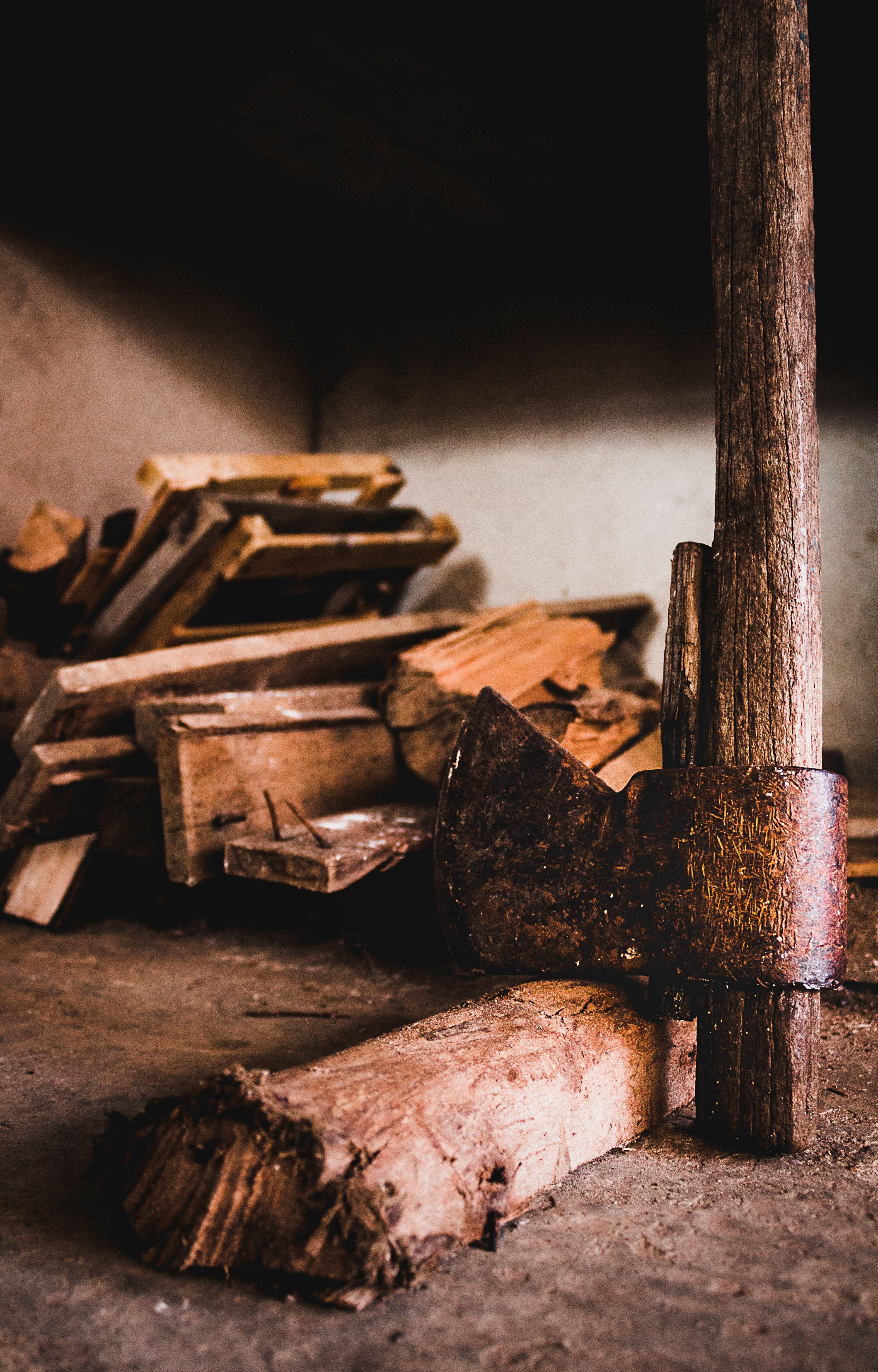 3149x4921 Wallpaper / an old axe and a stack of firewood, lost in time_ 4k wallpaper free download