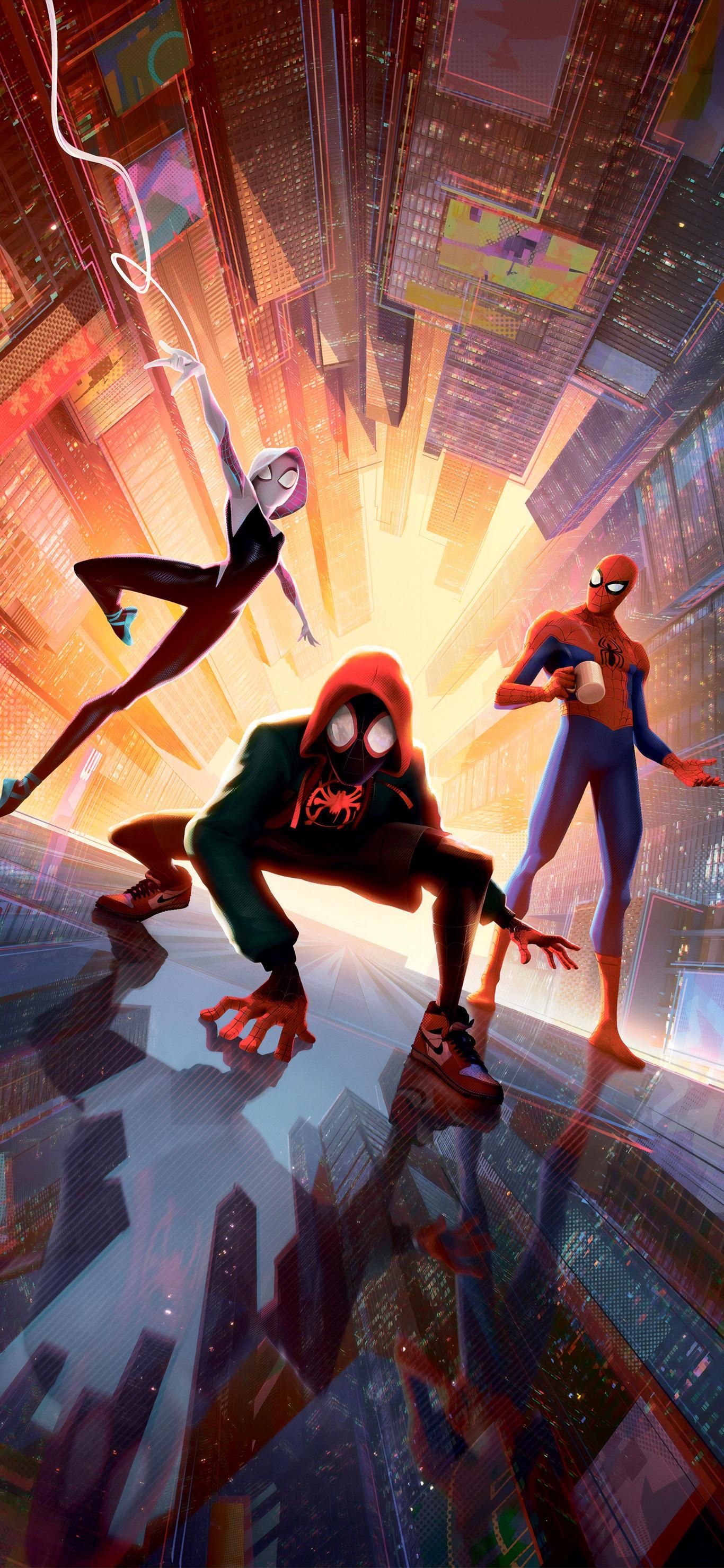 1366x2960 Wallpaper Spiderman Into The Spider Verse, Miles Morales, Spider Man, Gwen Stacy, Poster, Background Free Image