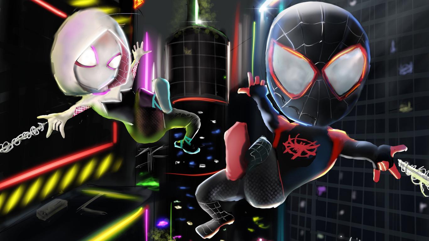 1366x768 Miles Morales And Gwen Stacy 4k Desktop Wallpaper