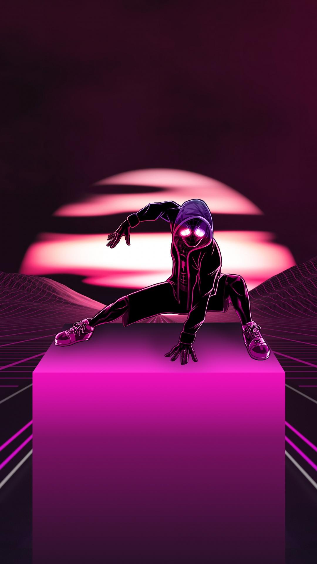 1080x1920 Miles Morales Wallpaper 4K, Spider Man, Neon, Pink, Graphics CGI