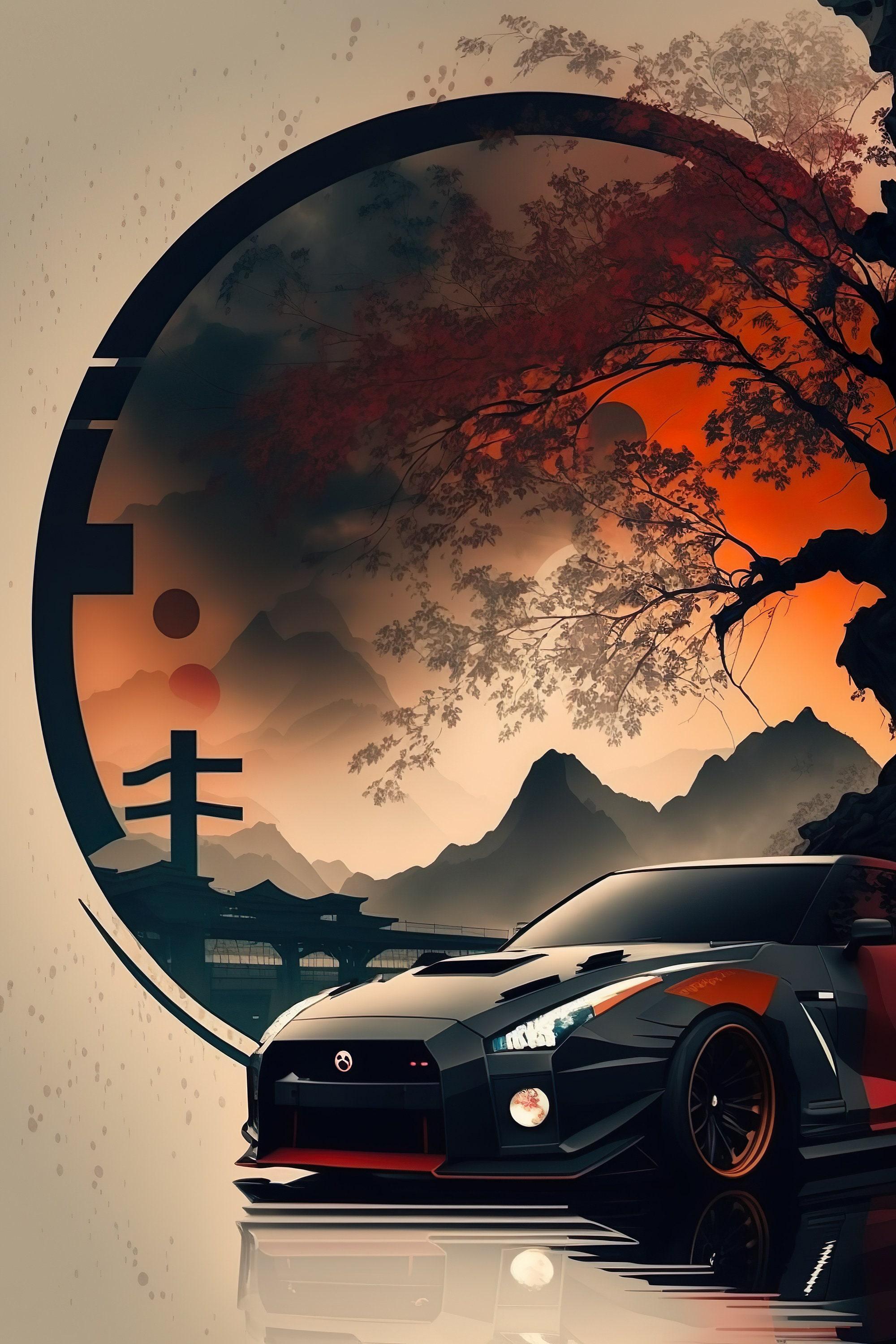 2000x3000 Nisan GTR With Japanese Background