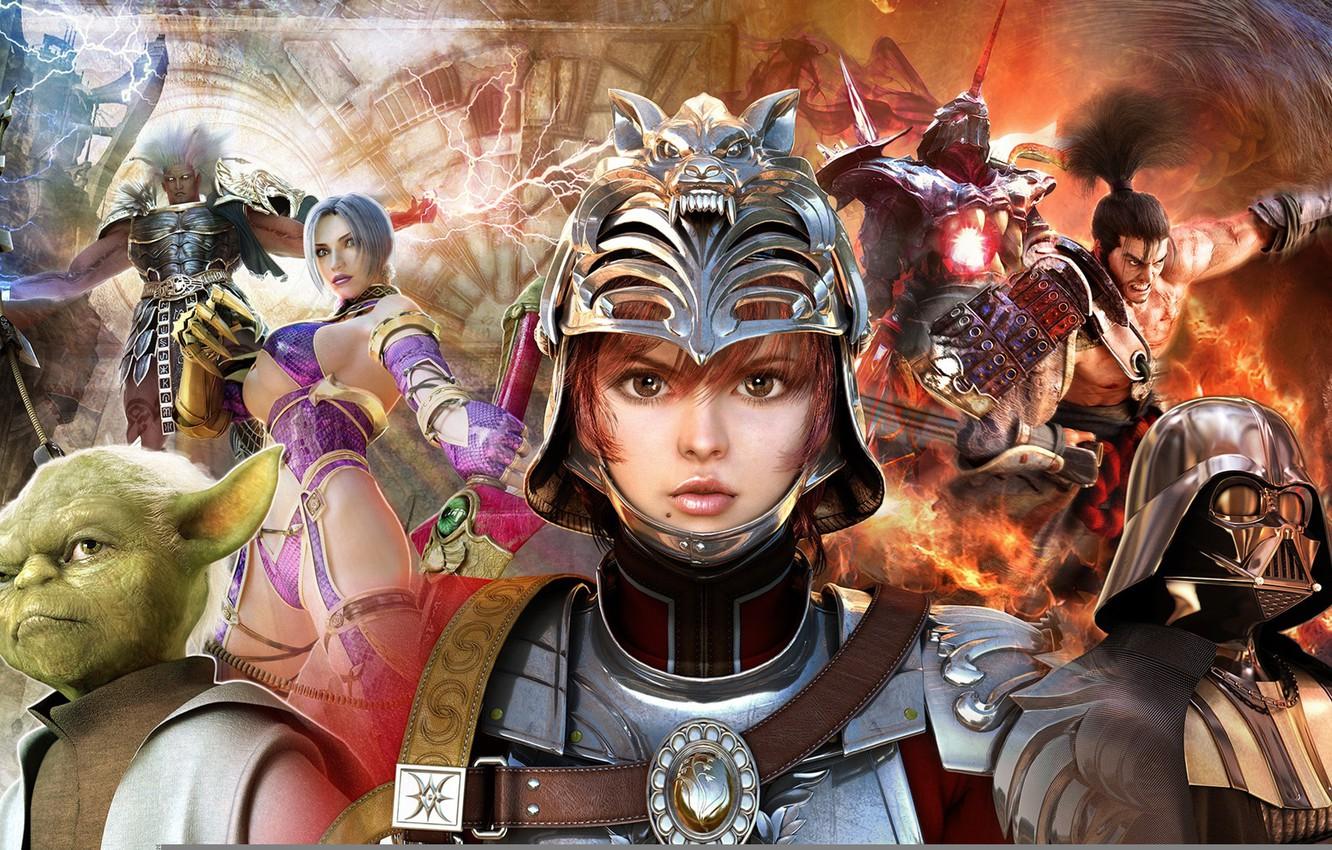 1332x850 Wallpaper Star Wars, Darth Vader, Ivy, Yoda, Nightmare, characters, Hilde, Heishiro Mitsurugi, Algol, Mitsurugi, Soulcalibur IV, Isabella Valentine image for desktop, section игры