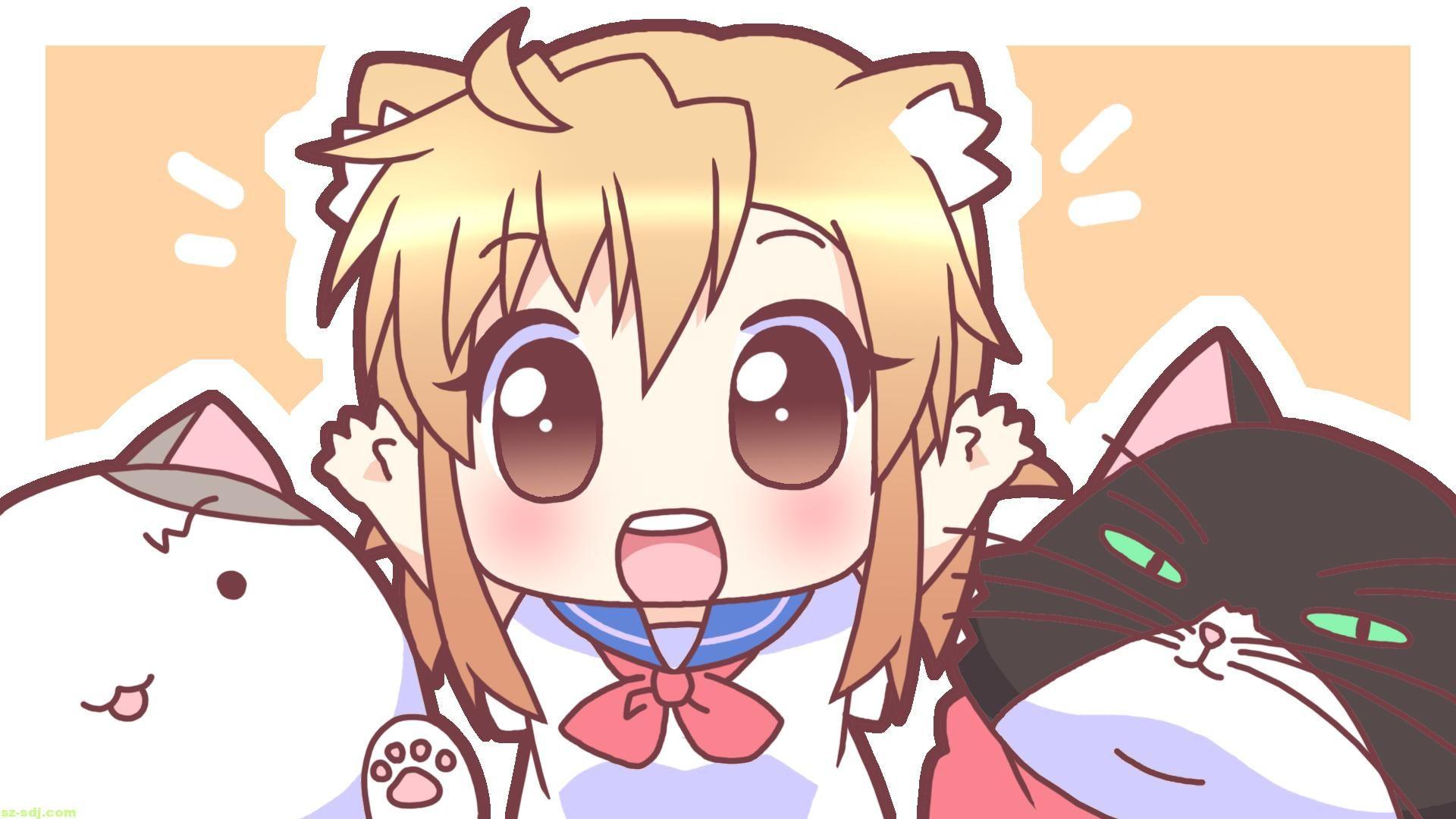 1920x1080 Chibi Cat And Anime Wallpaper