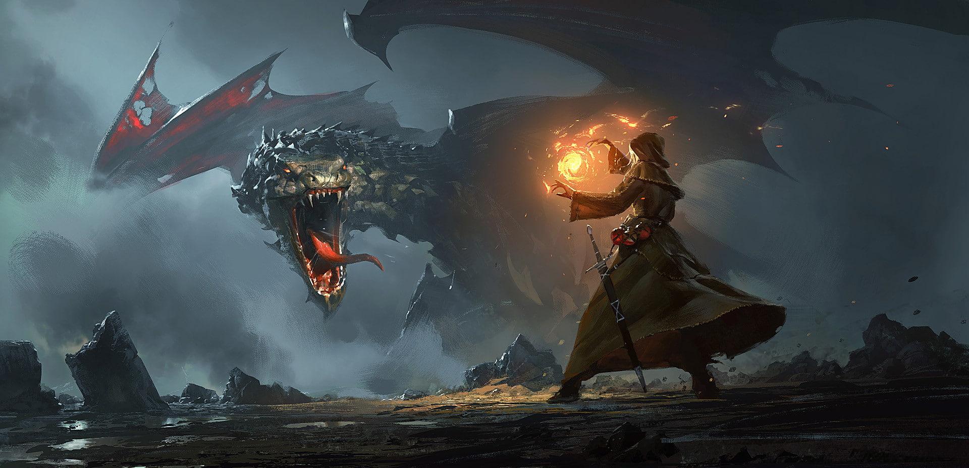 1920x928 Fantasy Dragon Wallpaper HD