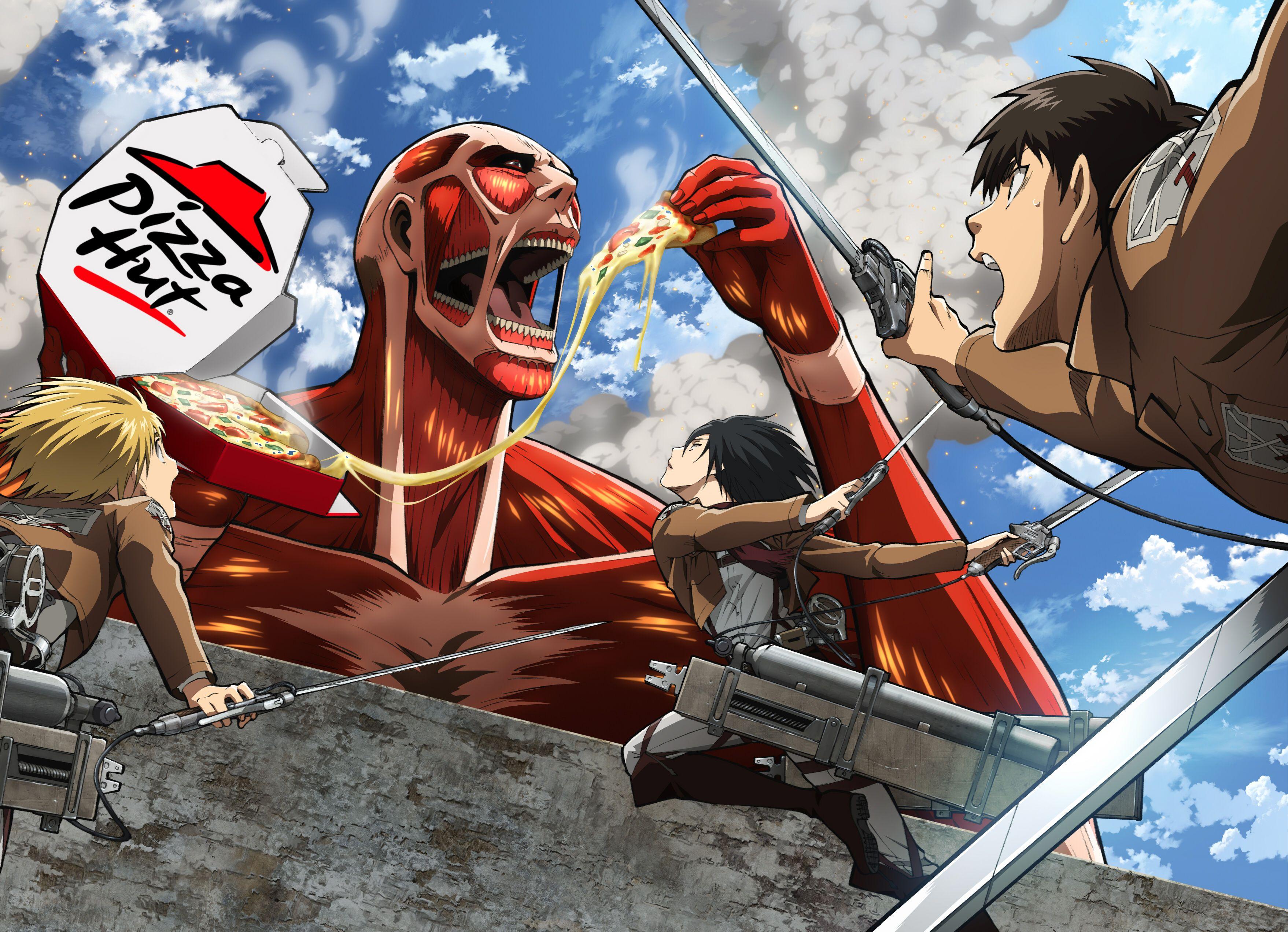 3515x2545 Colossal Titan eating pizza HD Wallpaper