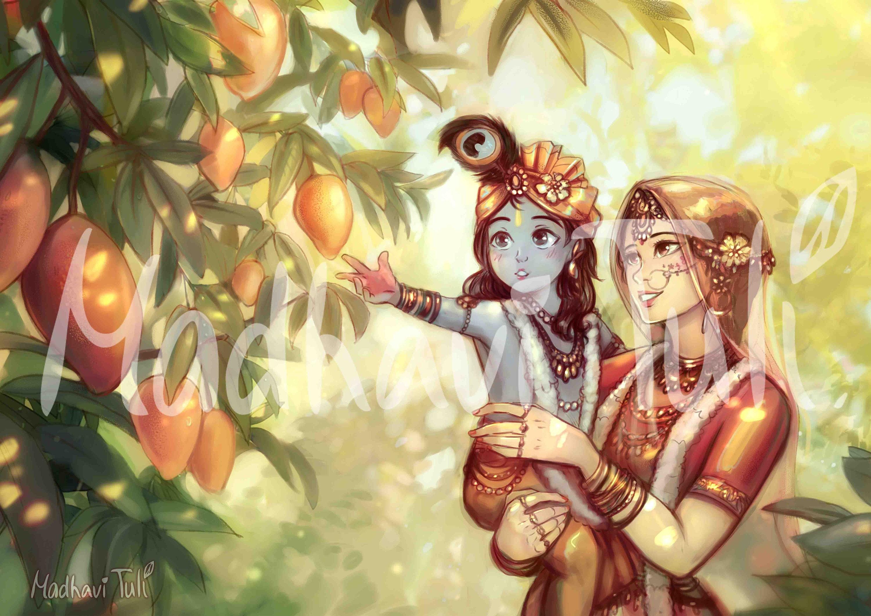 3000x2121 HD File Shri Krishna and Yashoda Baby Gopal Krishna High