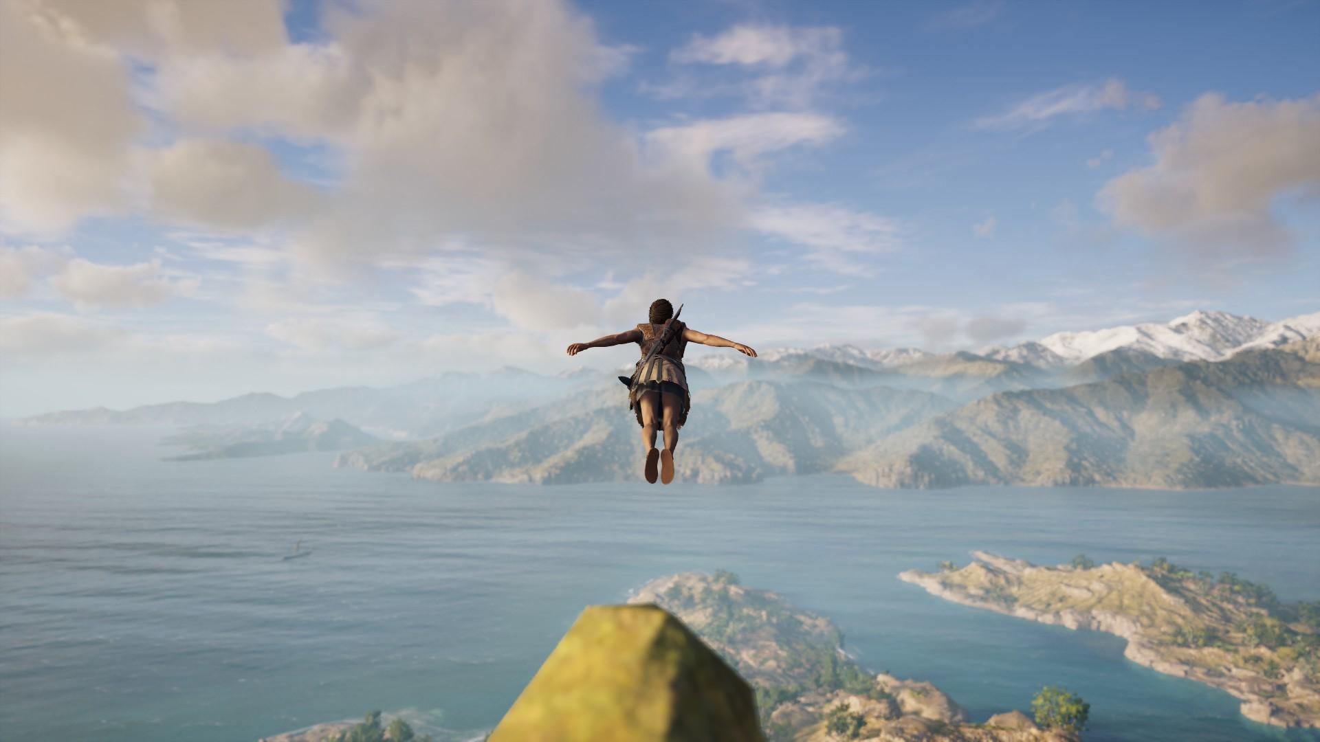 1920x1080 leap of faith, video games, Kassandra, screen shot, Ubisoft, Assassins Creed: Odyssey Gallery HD Wallpaper