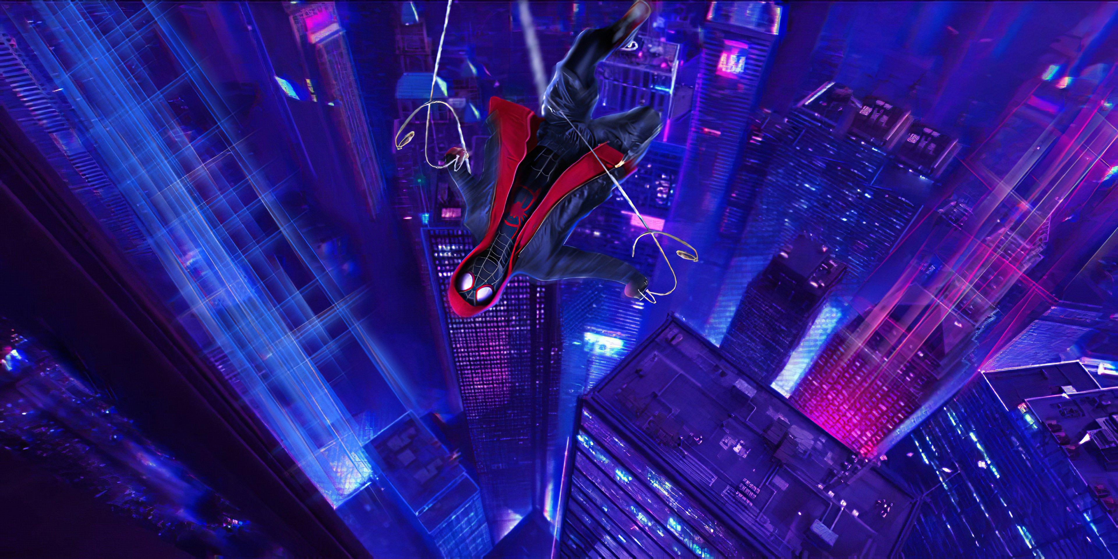 3840x1920 Spiderman falling from buildings Wallpaper 4k Ultra HD