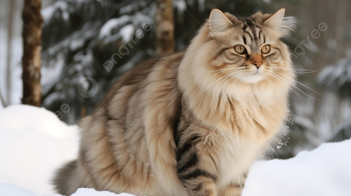 1200x673 Long Haired Cat Sitting In The Snow In The Woods Background, Picture Of Siberian Cats Background Image And Wallpaper for Free Download