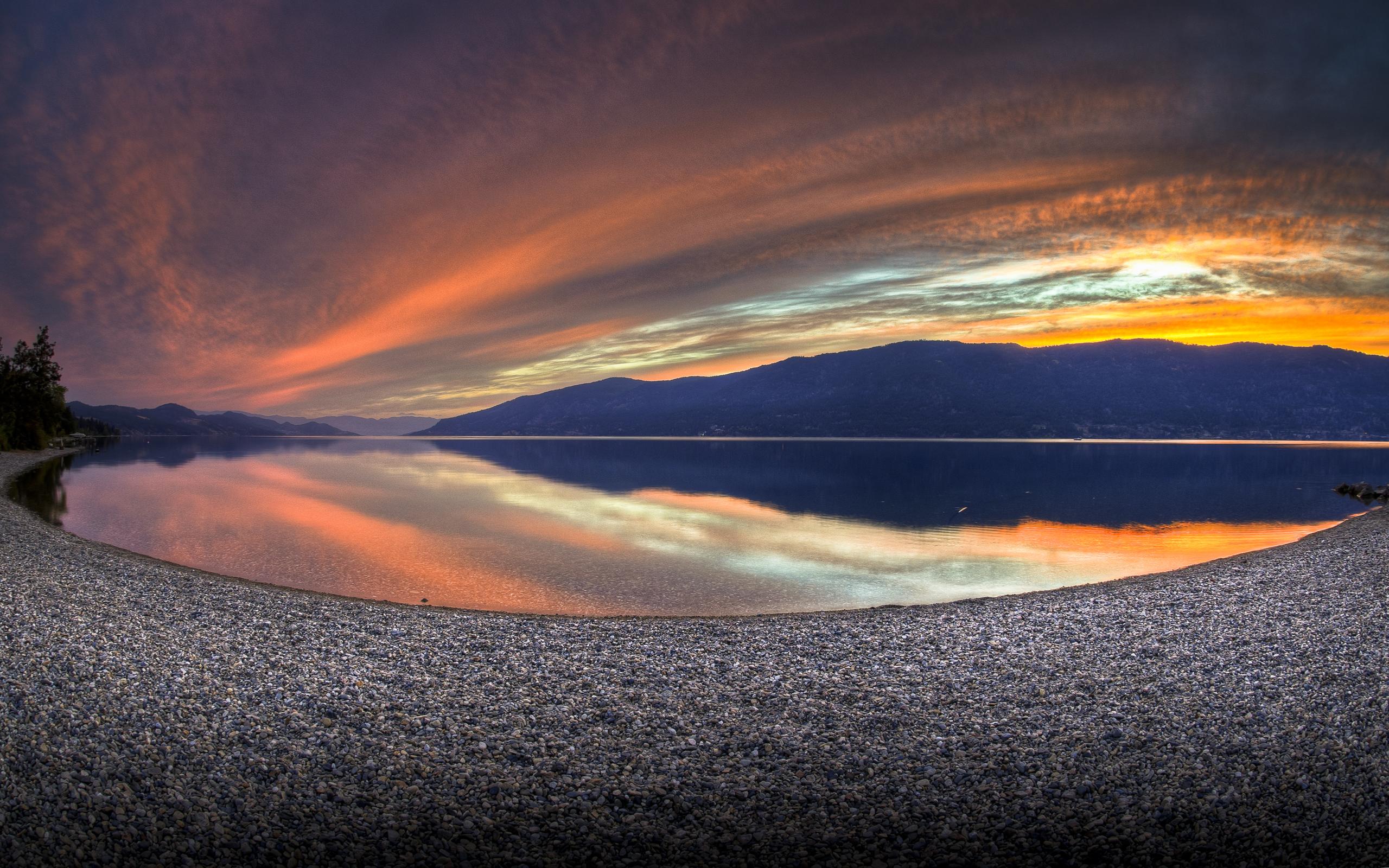 2560x1600 HD desktop wallpaper: Water, Sunset, Mountain, Lake, Reflection, Earth, Colors, Cloud download free picture