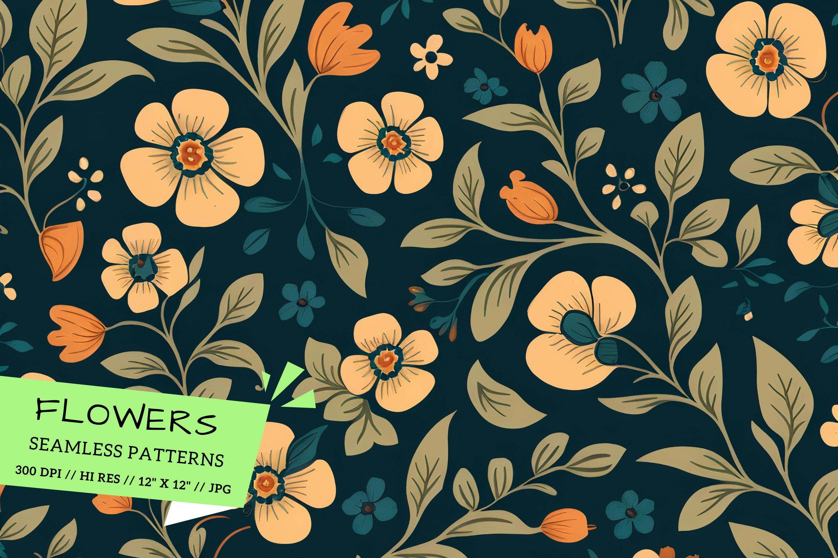 2813x1875 seamless pattern with flowers, leaf, wallpaper