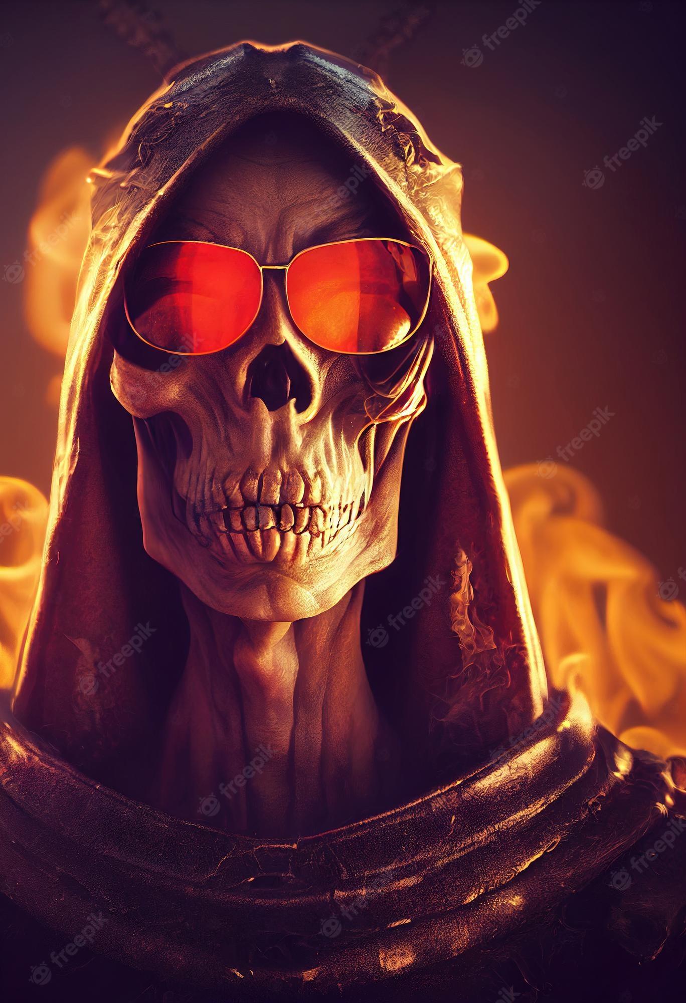 1368x2000 Premium Photo. Portrait of a zombie skeleton from hell with fancy sunglasses halloween concept