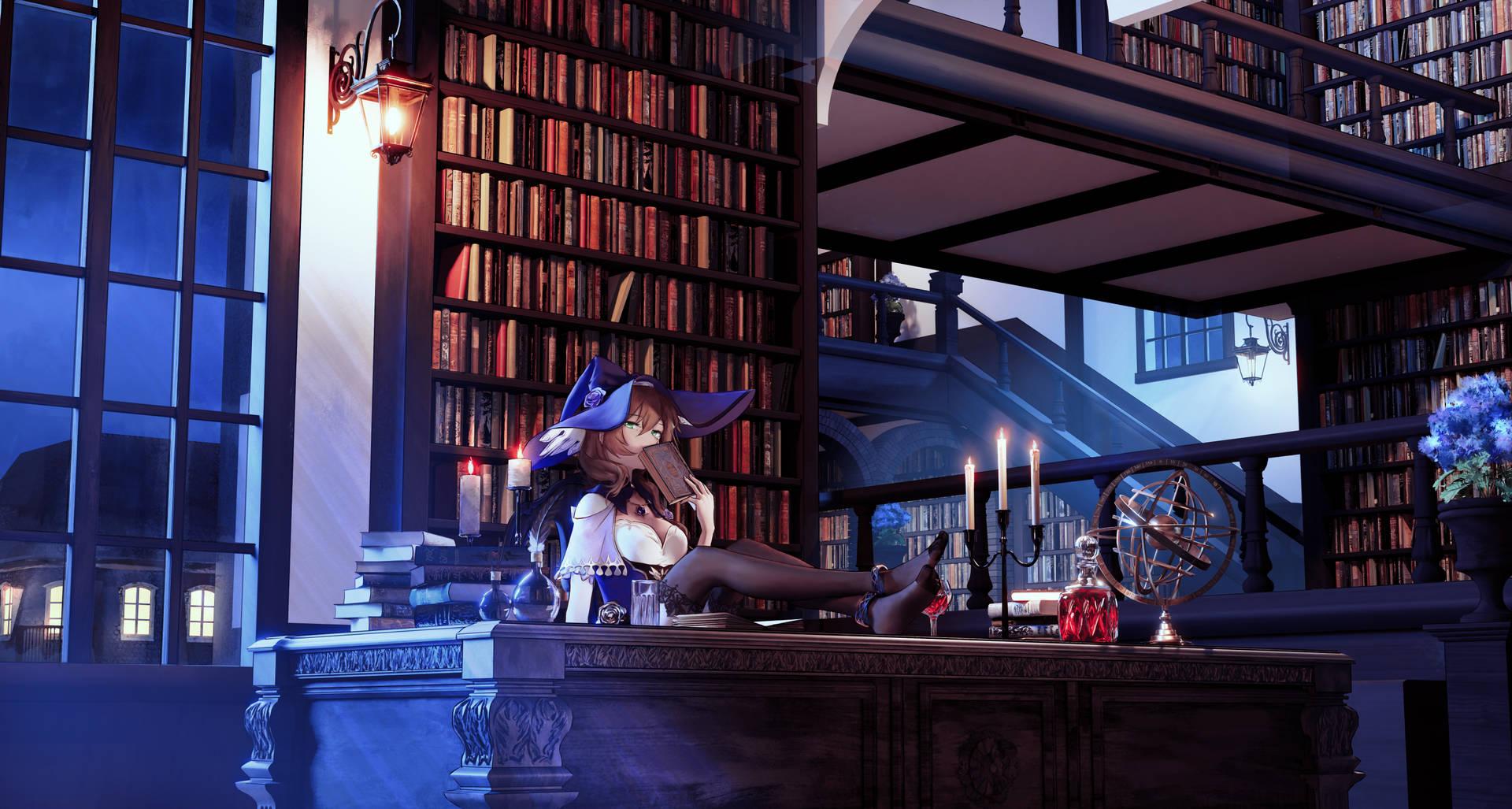 1920x1027 Download Genshin Impact Lisa In Library Wallpaper