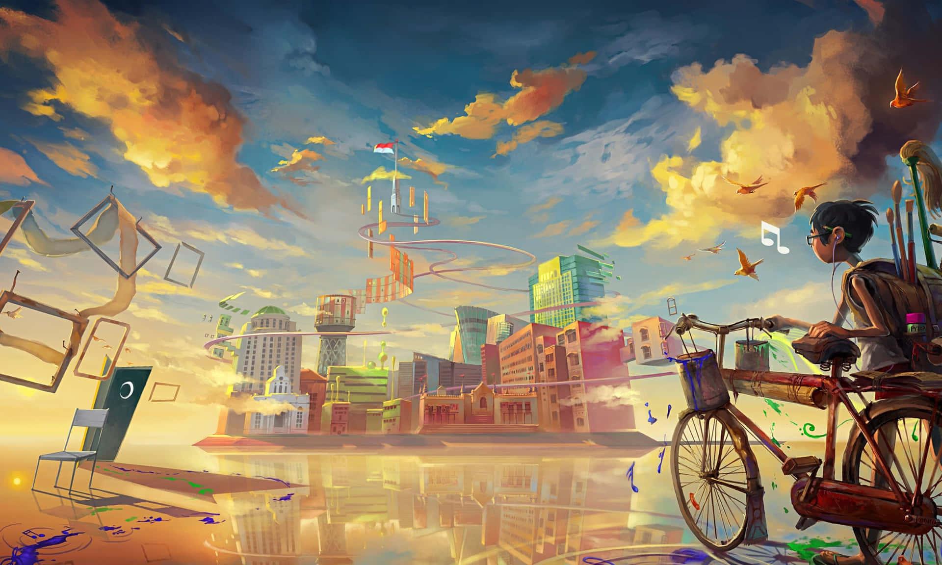 1920x1152 Download Cool Art Alone Boy In A Fantasy City Wallpaper