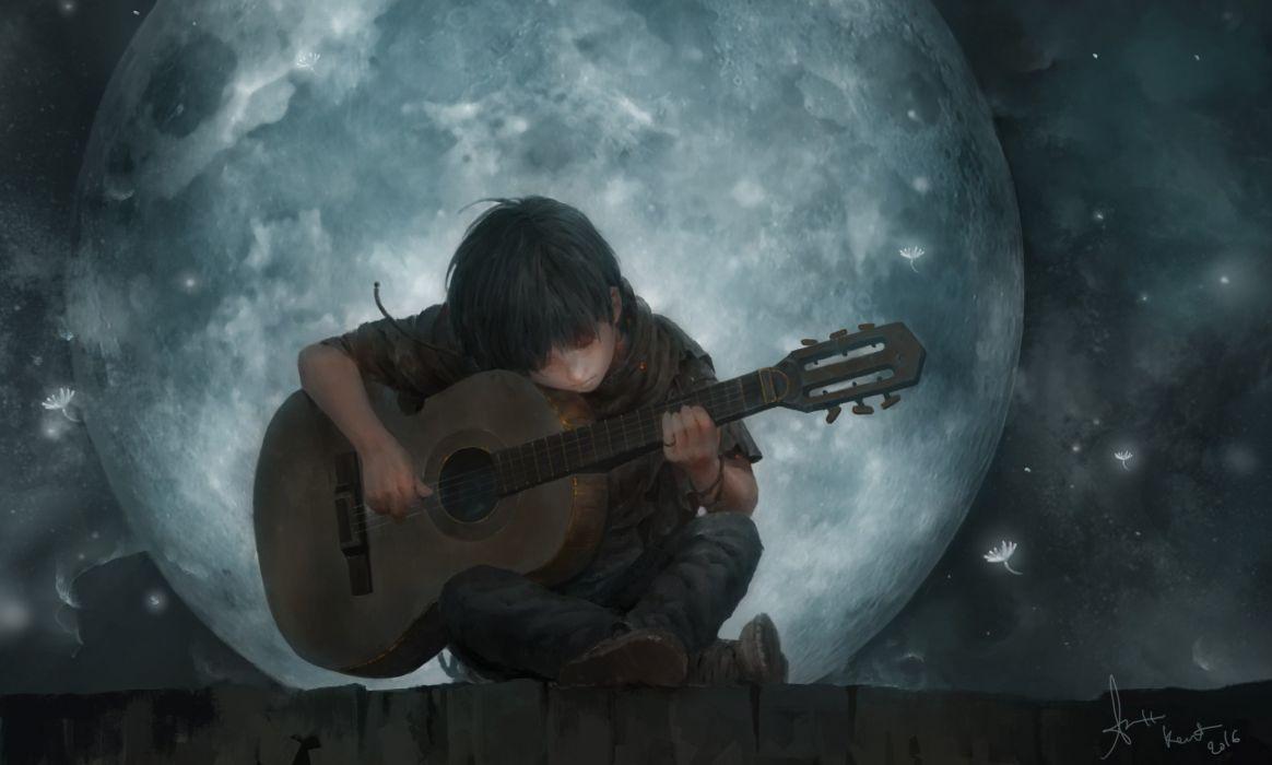 1164x700 Free download Fantasy art guitar boy moon wallpaper 2560x1540 1025174 [2560x1540] for your Desktop, Mobile & Tablet. Explore Boy and Moon Wallpaper. Moon And Stars Background, Sun And Moon