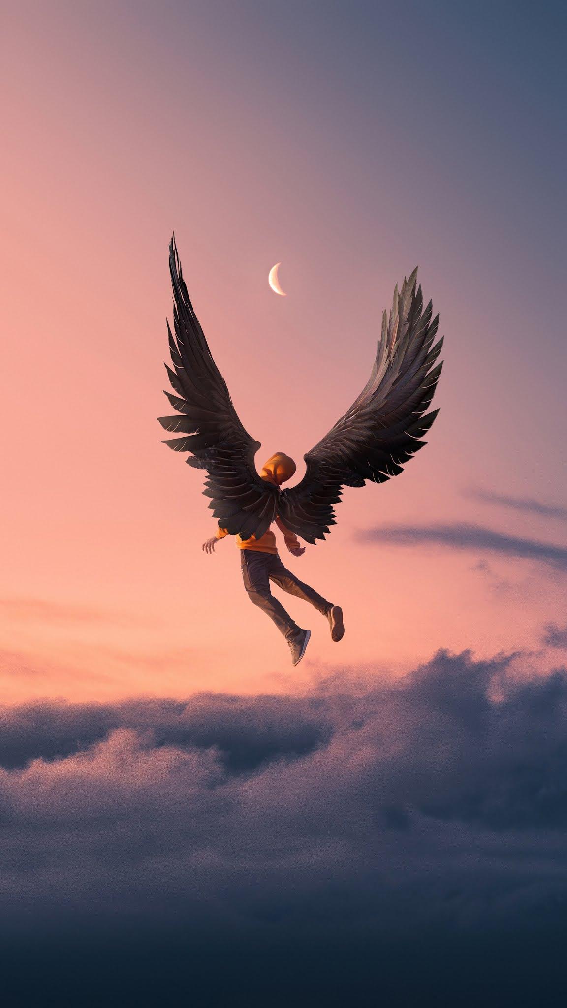 1152x2048 Boy Wings Fantasy Digital art 4k wallpaper Mobile Walls