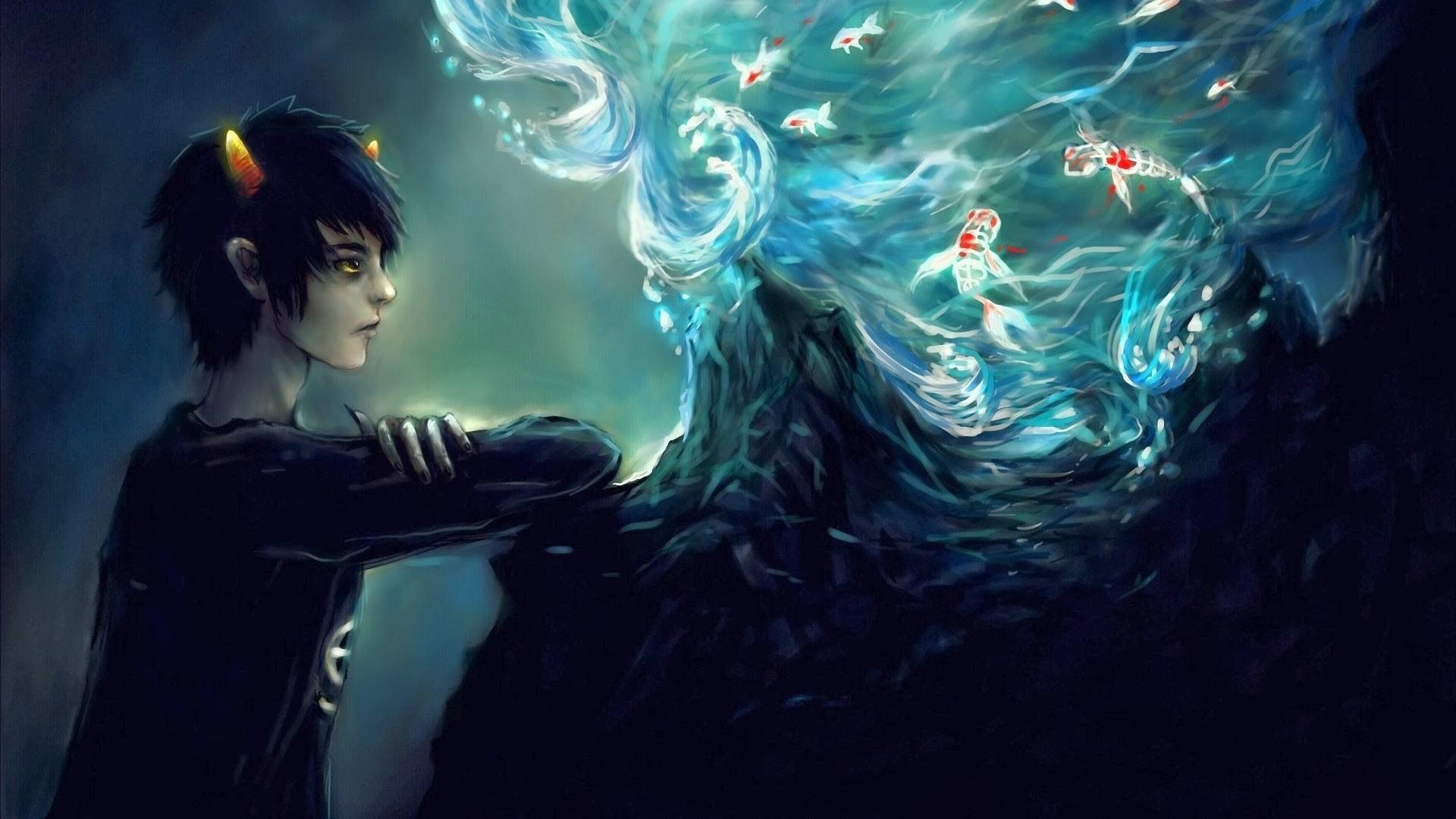 1920x1080 Wallpaper / beauty, fish, women, Homestuck, one person, fantasy art, beautiful people, wallpaper, man, dark, hairstyle, young women, digital, studio shot, portrait free download