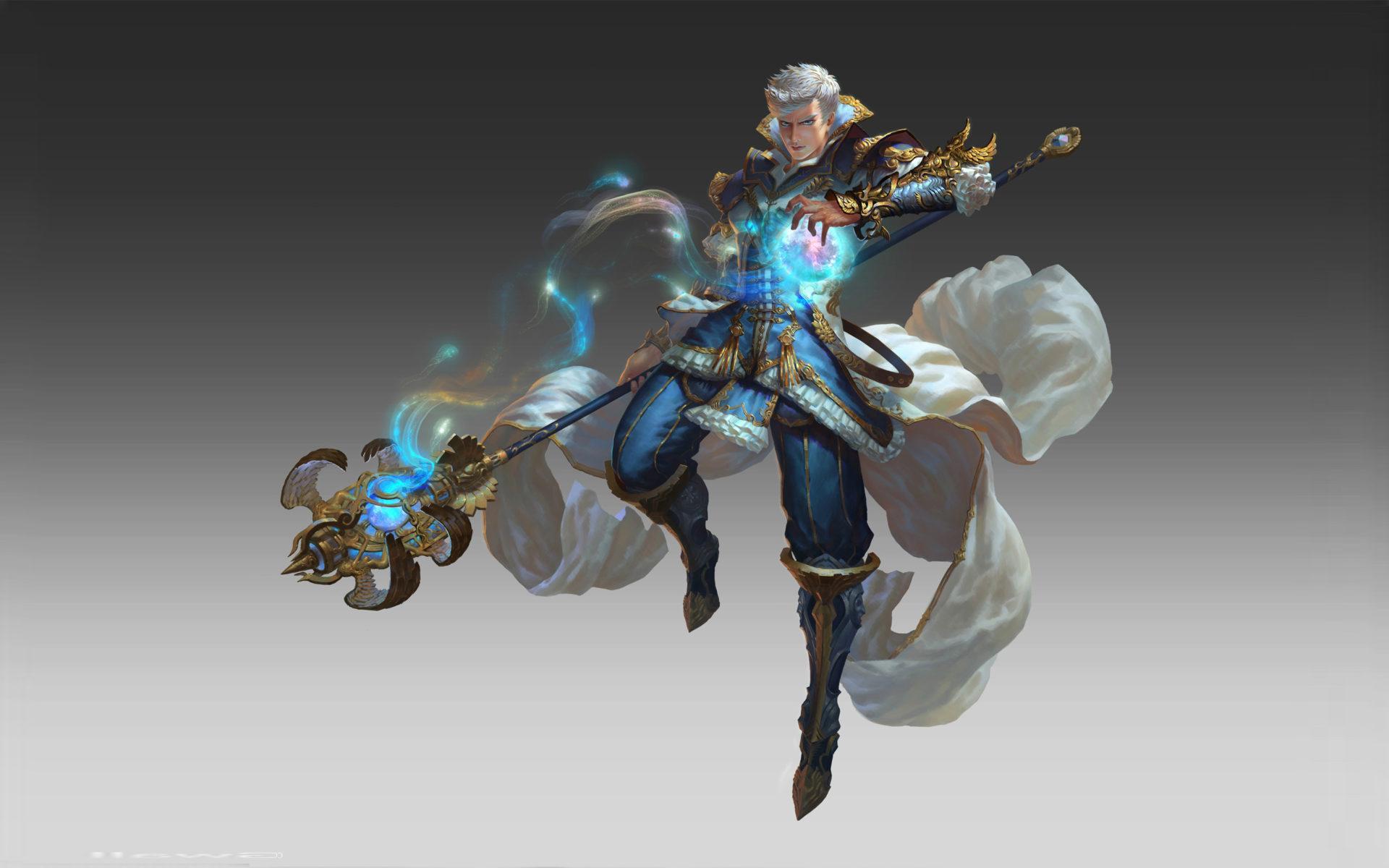 1920x1200 Blue Boy Elf Fighter Scepter Magical Power Stick Blue Clothes Fantasy Art Wallpaper HD Widescreen :