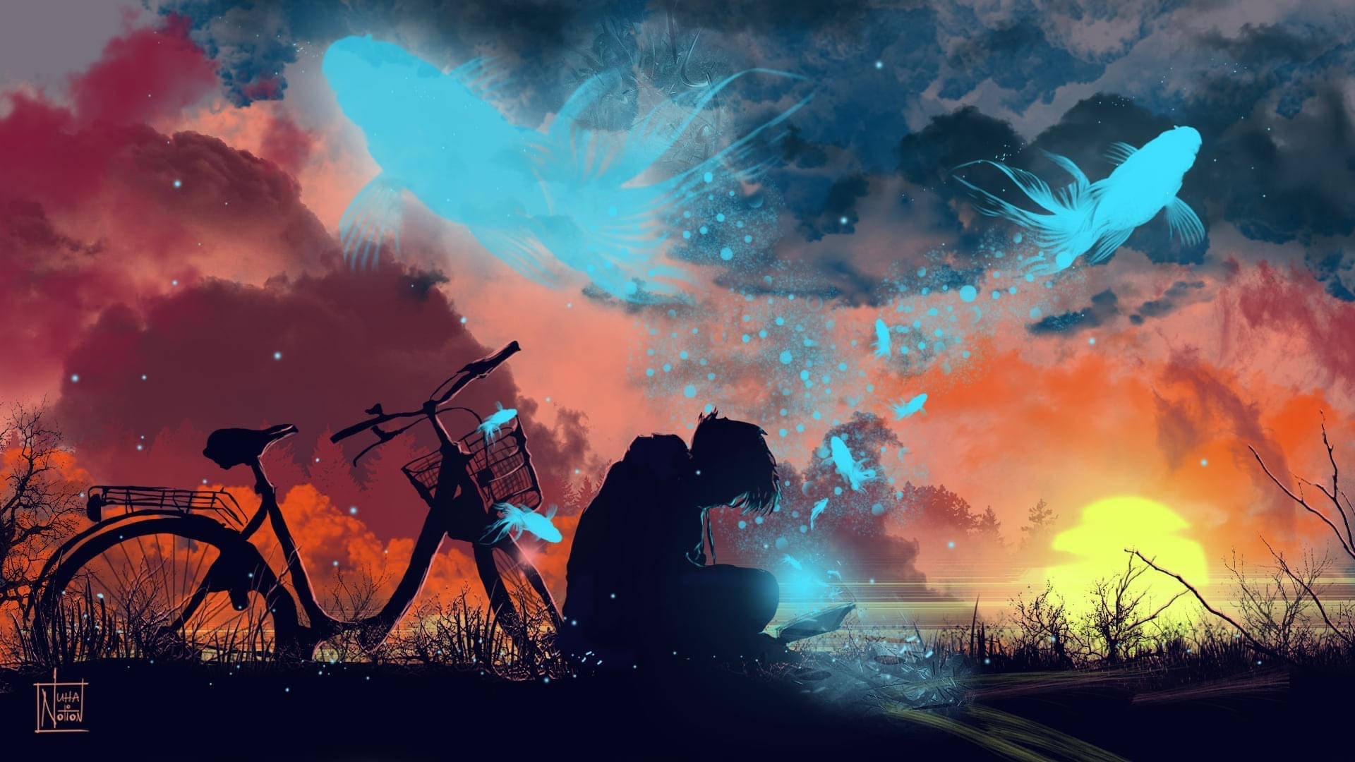1920x1080 Download Sad Boy Anime Fantasy Blue Fish Wallpaper