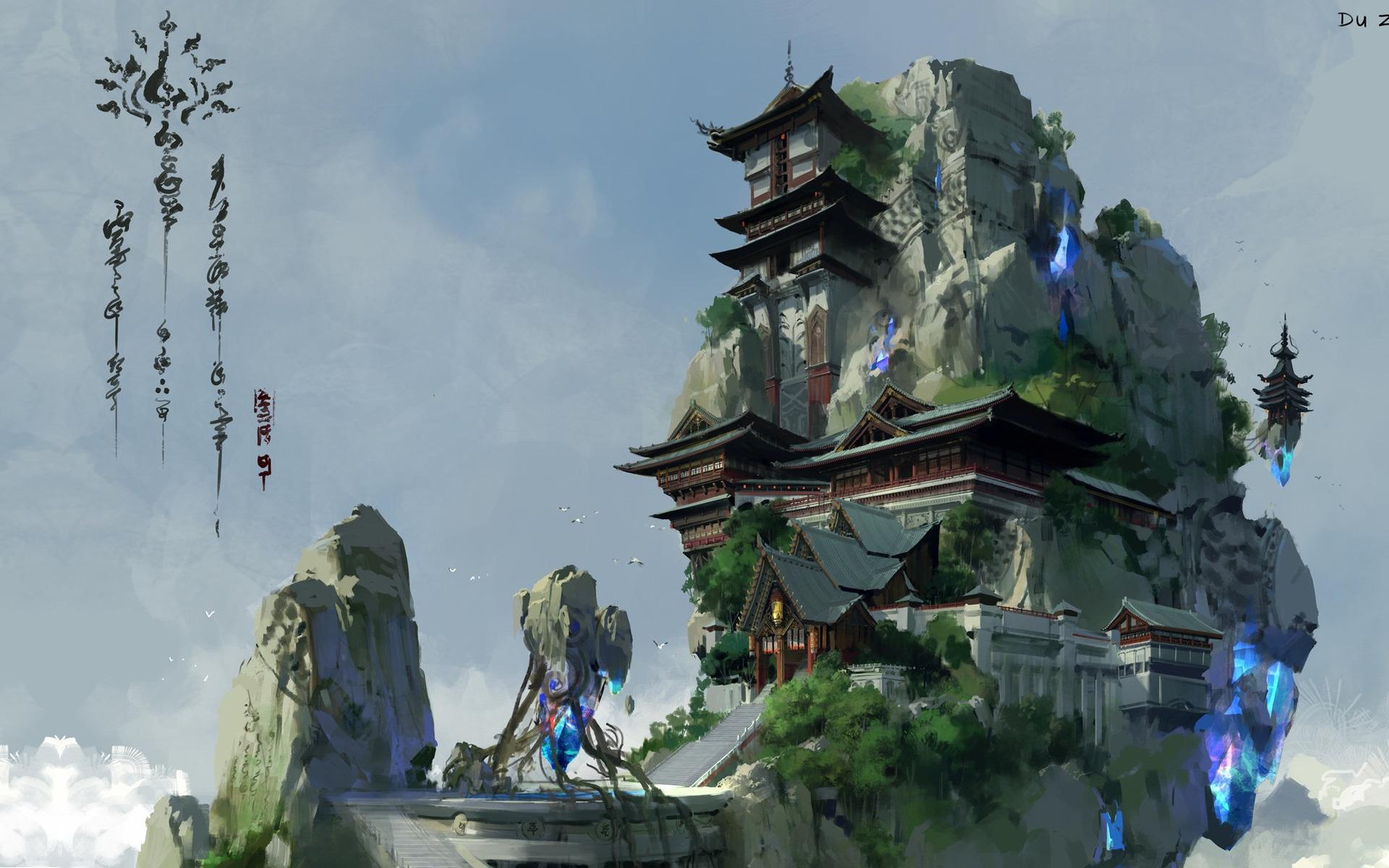 1920x1200 Download wallpaper crystal, house, heaven, art, pagoda, location, lok du, china xianxia, section games in resolution 1920x1200