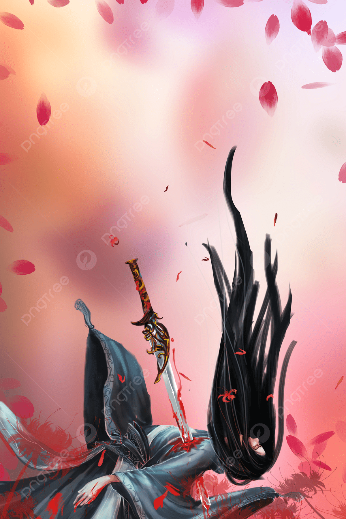 1200x1799 Xianxia Beautiful Online Game Floating Petals Background Wallpaper Image For Free Download