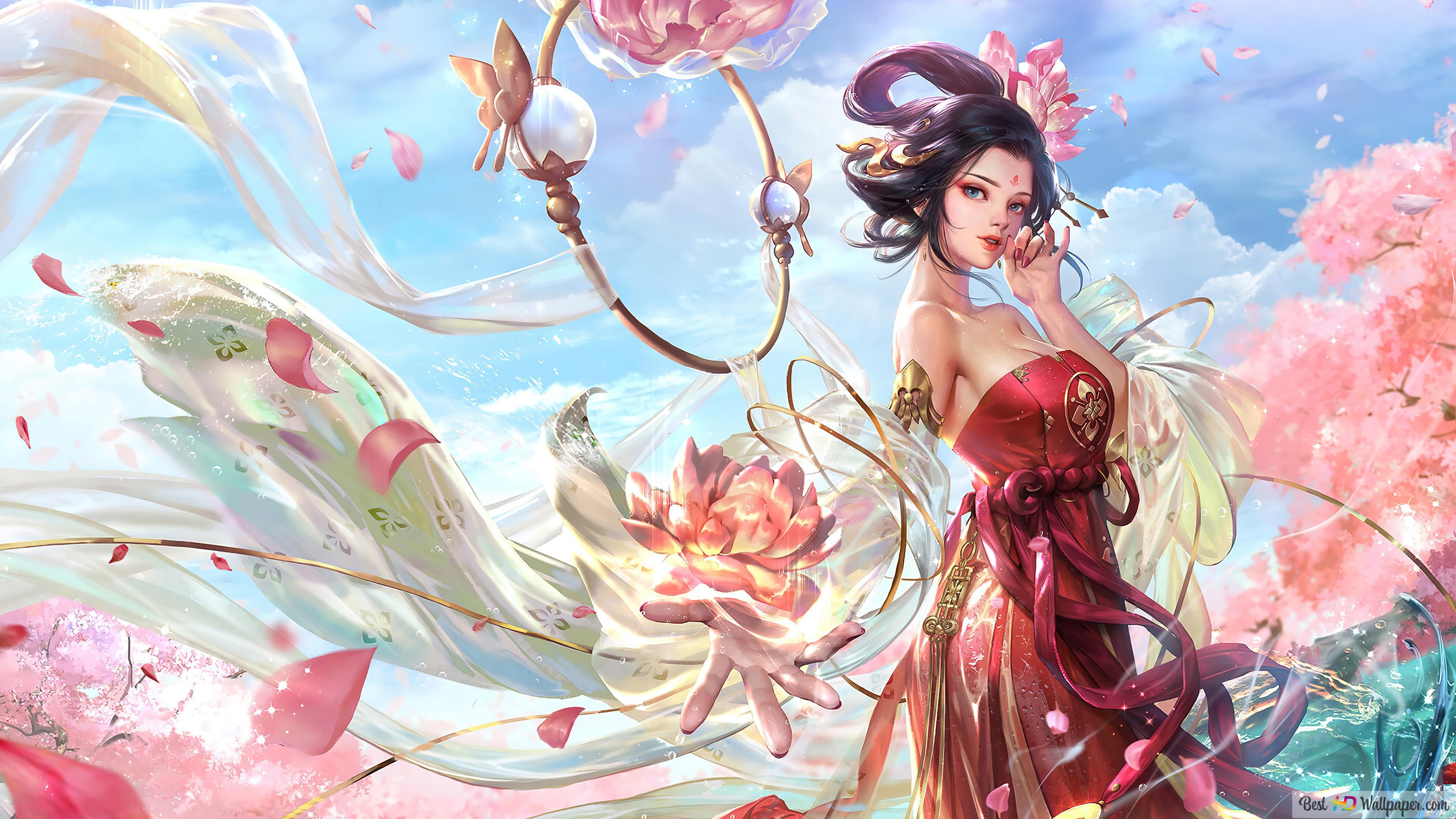 3840x2160 Chinese Beautiful Flower Girl 4K wallpaper download