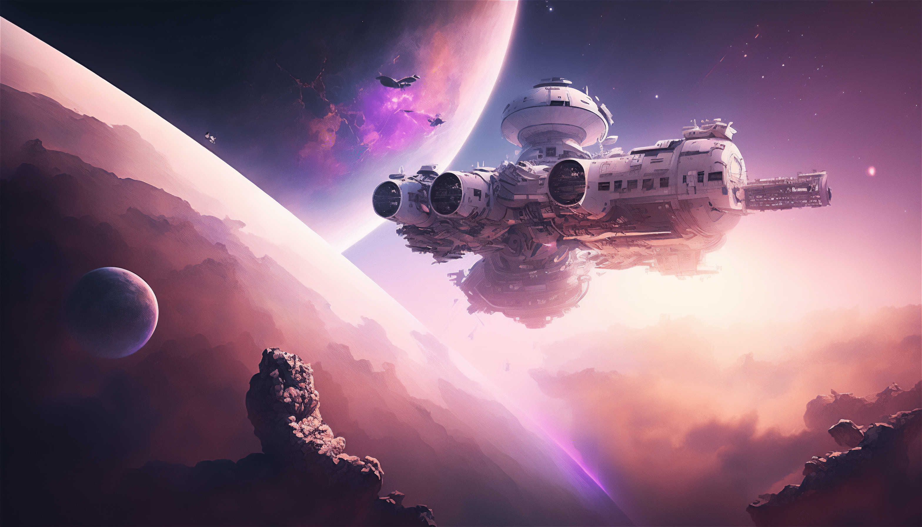 3136x1792 Ai Art Space Station Orbit Planet Science Fiction Space Futuristic Wallpaper:3136x1792