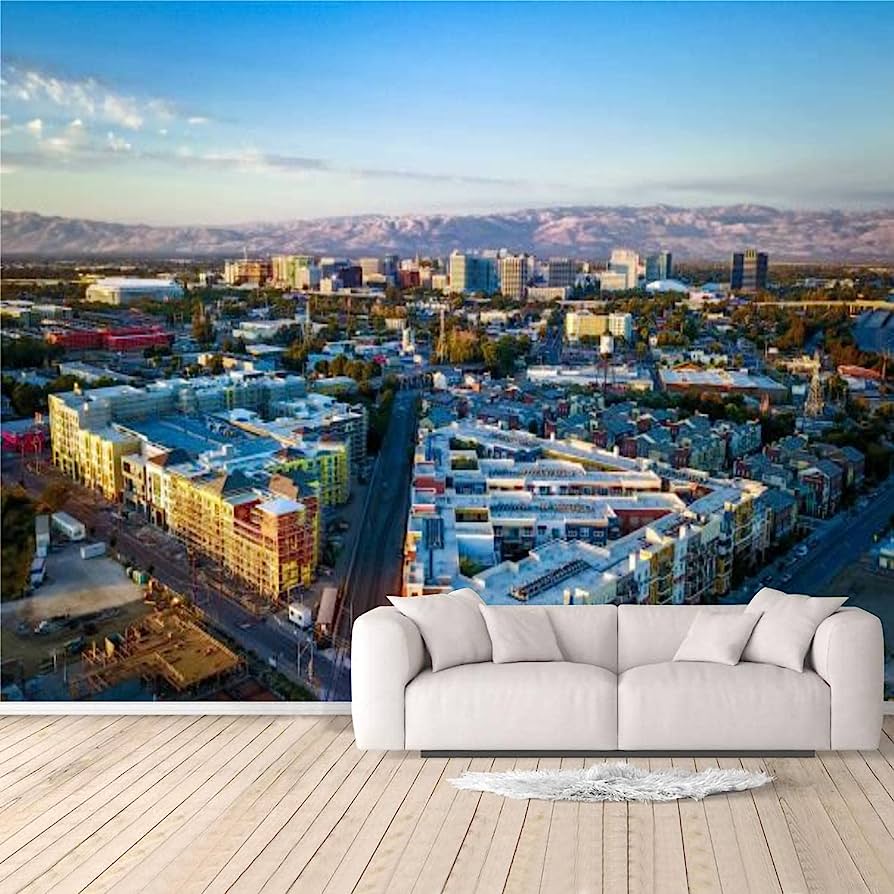 894x894 JWHFZMANPYK Wallpaper Peel and Stick Aerial View Sunset Downtown San Jose California Self Adhesive Mural Removable Wall Sticker Large 3D Wallpaper Home Decor for Bedroom Living Room