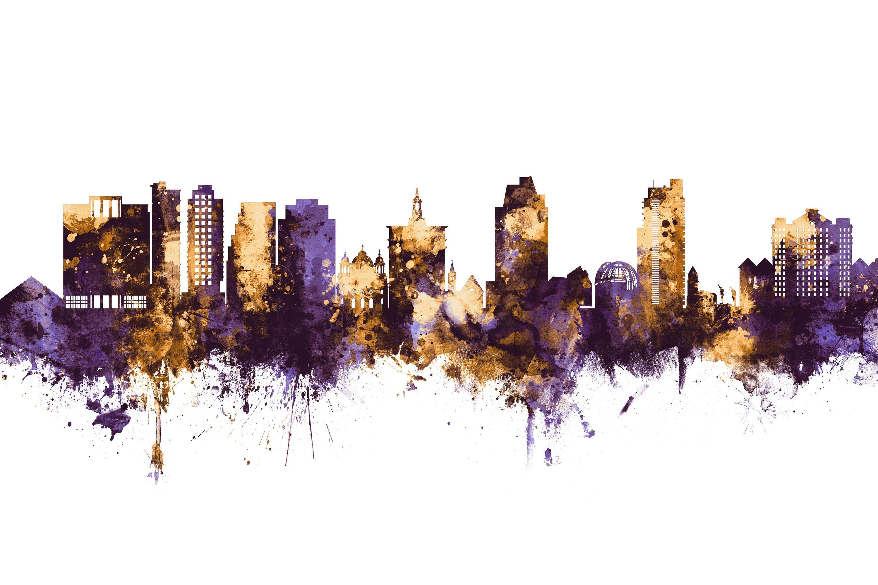 3000x2000 San Jose California Skyline Purple & Gold premium wallpaper mural. Shop customized walls on