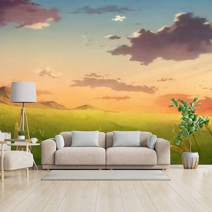 894x894 3D Wall Murals Removable Wallpaper Peel and Stick Modern Wall Stickers Afternoon Sunset Sky Clouds Anime Wall Paper for Living Room Bedroom Wall Decor